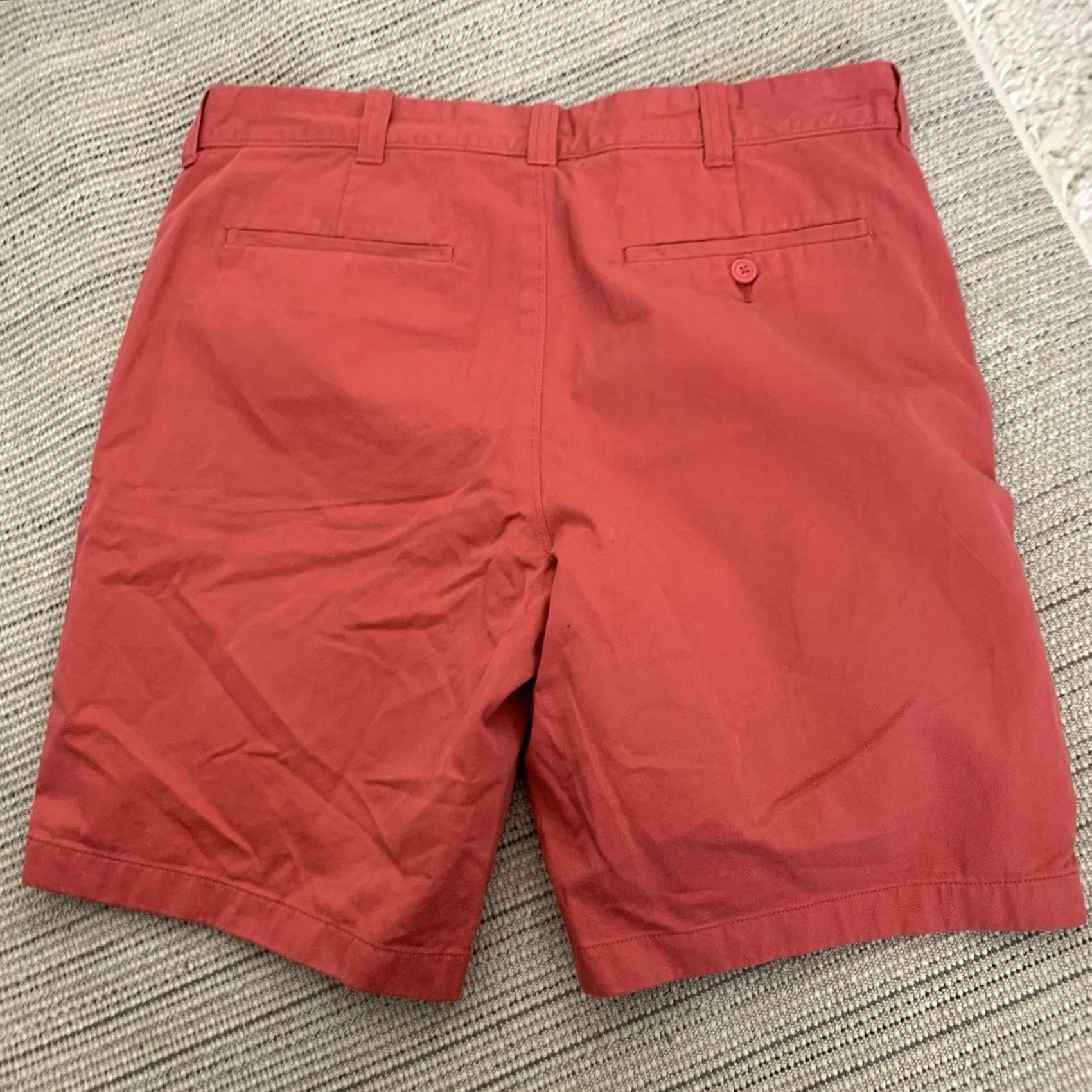 J.Crew J. Crew Chino Shorts Mens Size 33 Flat Front 9" Inseam 100% Cotton Red Solid Twill Breathable Casual Travel Workwear Button Pockets Regular Fit Navy? Size US 33 - 3 Thumbnail