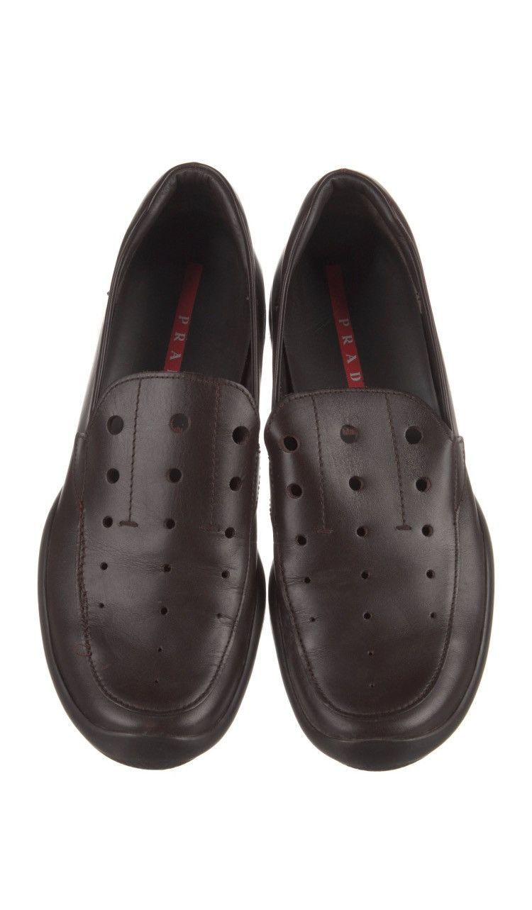 Men’s “PRADA” Black Leather Cut-Out Loafers Prada | Shoes | Mens Prada Black Leather Cutout Loafers  main image 3