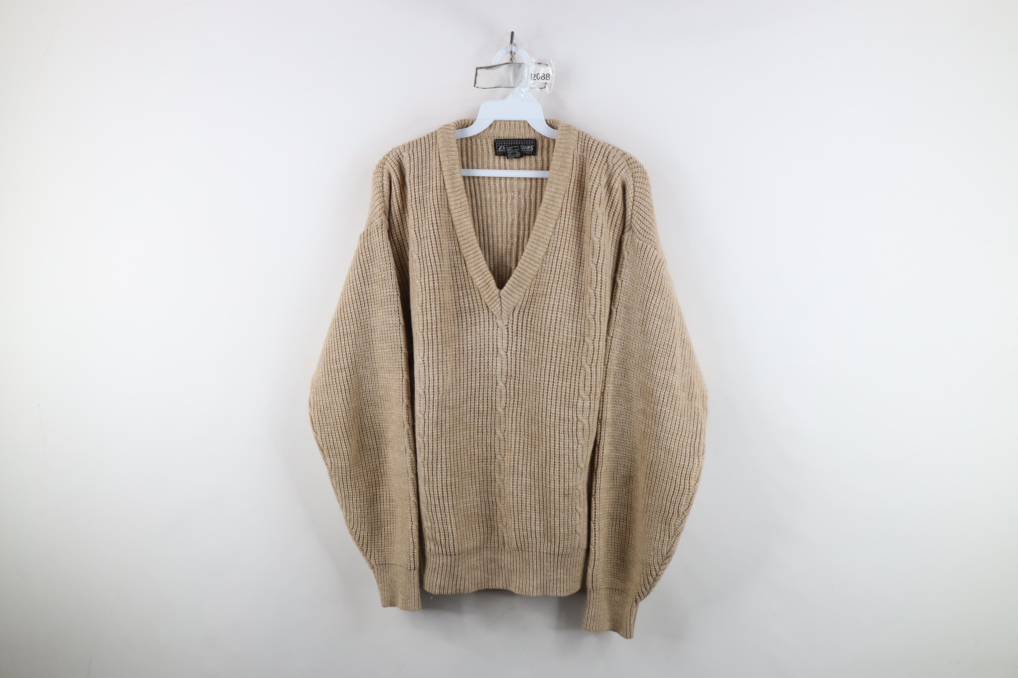 Vintage Vintage 90s Streetwear Ribbed Cable Knit Sweater Beige Size L / US 10 / IT 46 - 1 Thumbnail