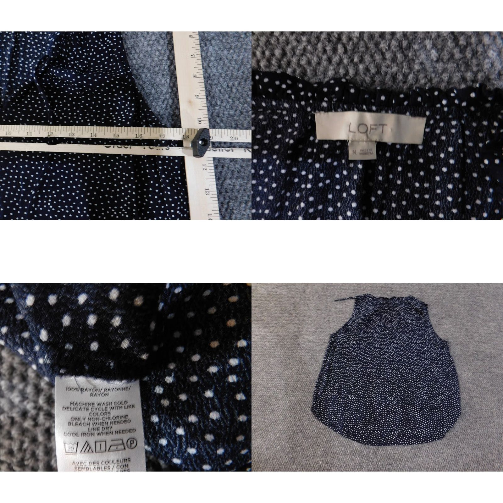 Loft LOFT Blouse Womens Medium Navy Blue White Polka Dot Sleeveless Tie Neck Top Size M / US 6-8 / IT 42-44 - 8 Thumbnail