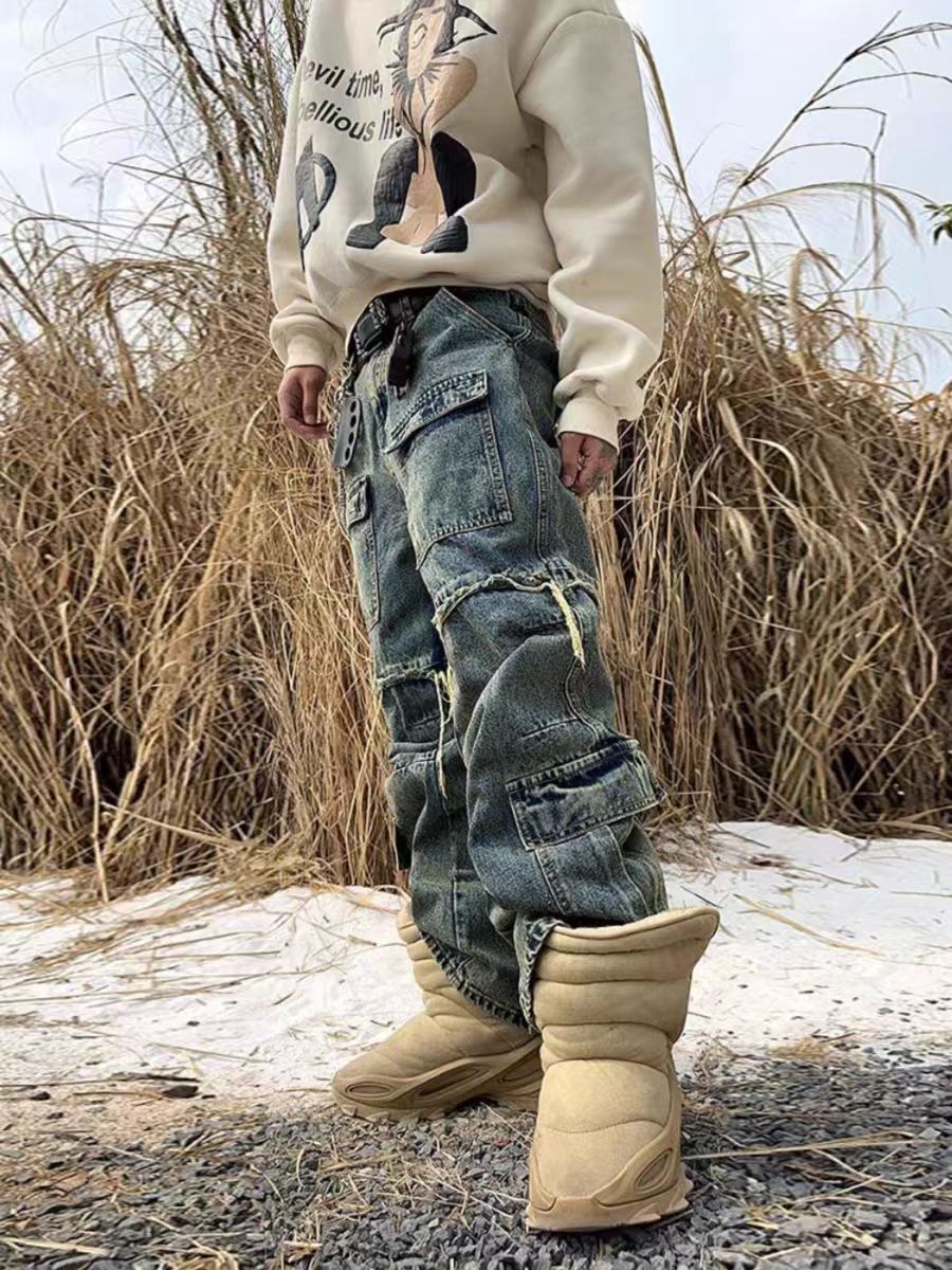 Japanese Brand × Jean Heavyweight workwear distressed raw edge micro flare jeans Size US 34 / EU 50 - 4 Thumbnail