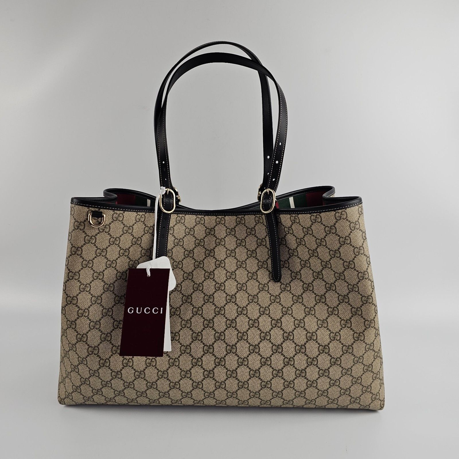GUCCI GG Emblem Maxi $2490 Beige And Dark Brown GG Tote Bag