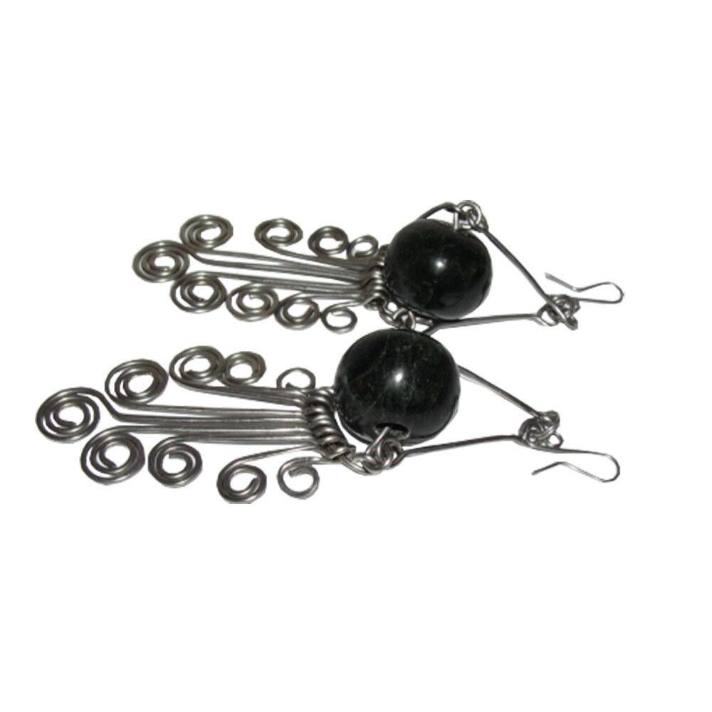 Designer Mexican Guatemalan Jade Bead Alpaca Chandelier Wire Earrings Size ONE SIZE - 3 Thumbnail