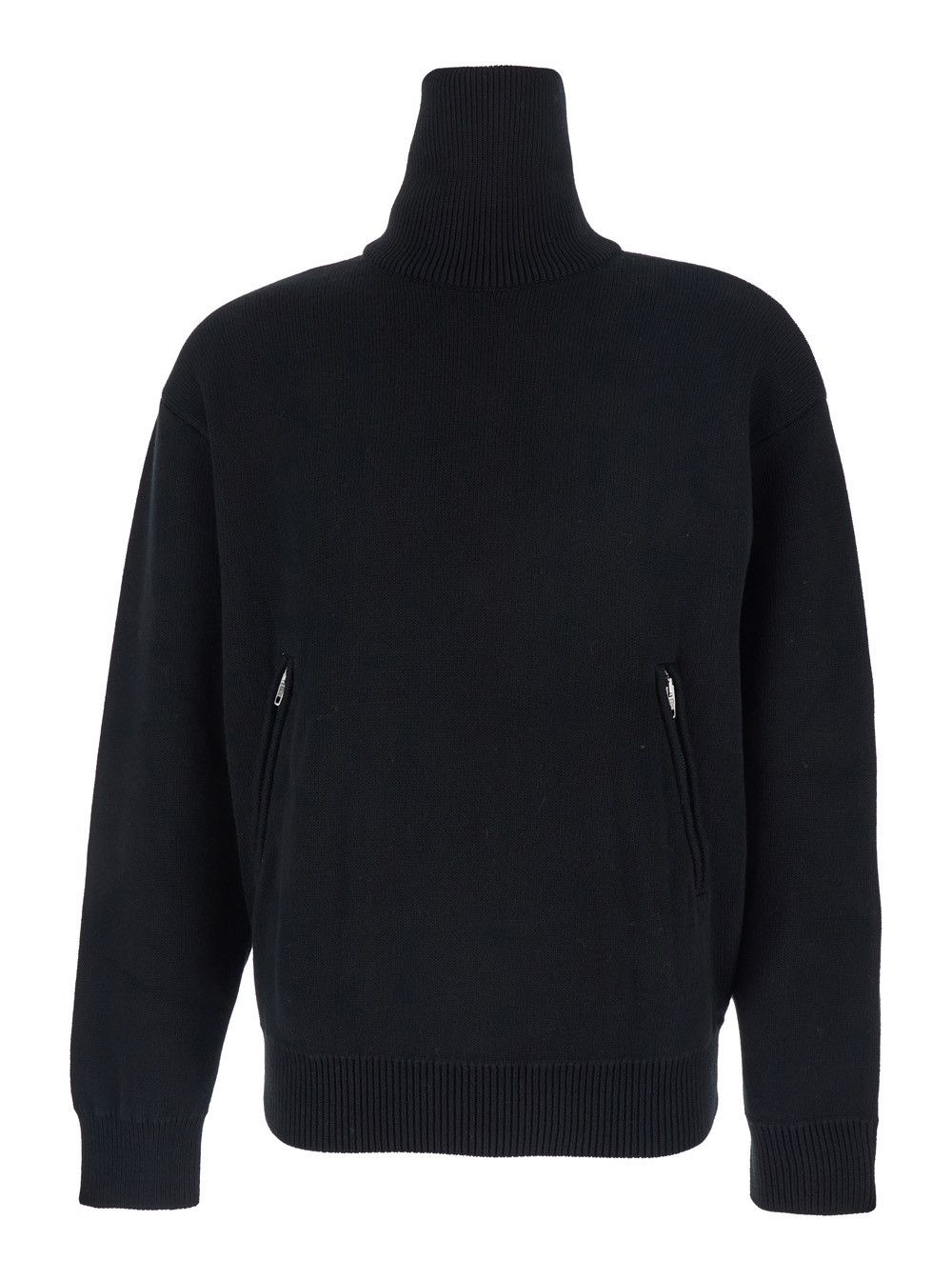 Balenciaga Black Turtleneck Sweater with Rear Half Zip Closure in Cotton Blend Stretch Woman Size S / US 4 / IT 40 - 1 Thumbnail