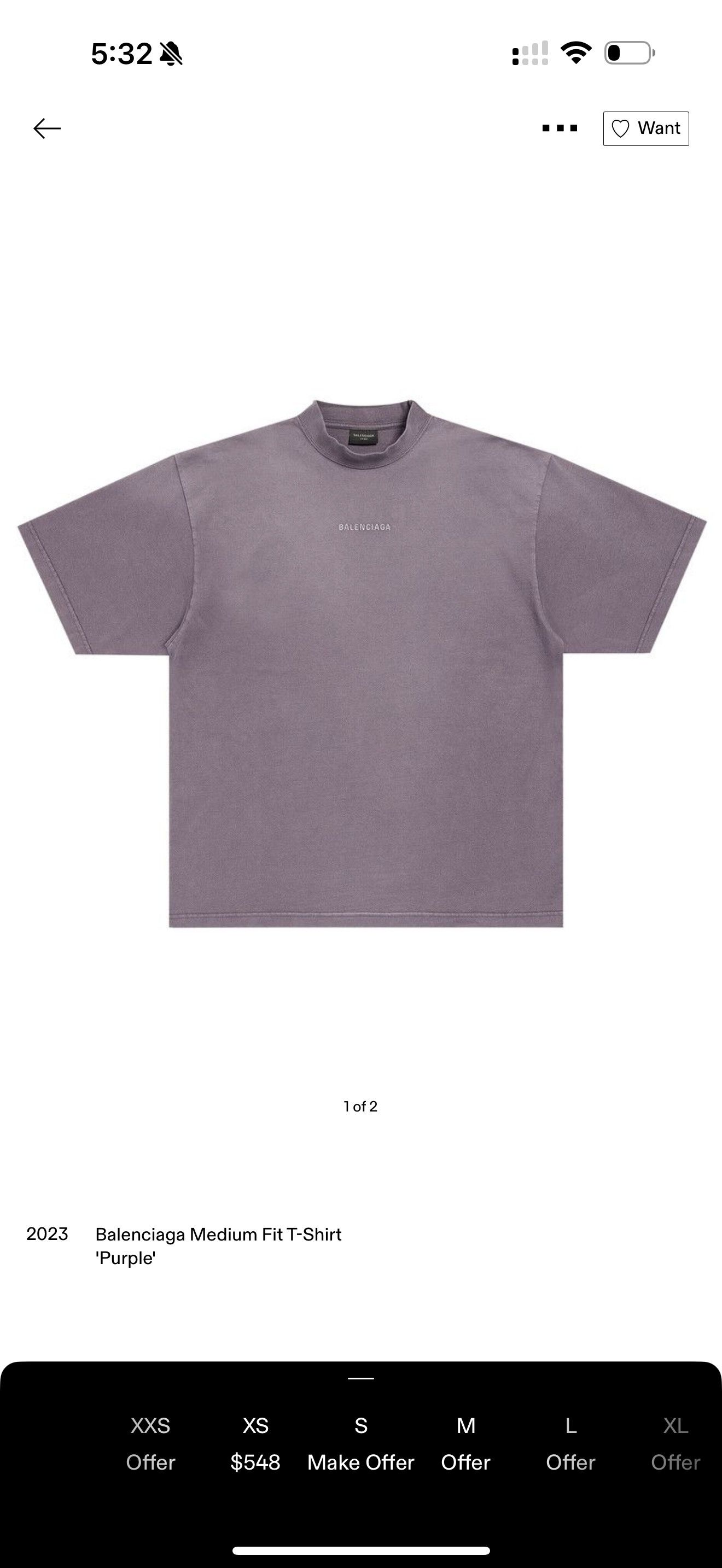 Balenciaga 2023 Balenciaga Medium Fit T-Shirt 'Purple' Size US M / EU 48-50 / 2 - 12 Thumbnail