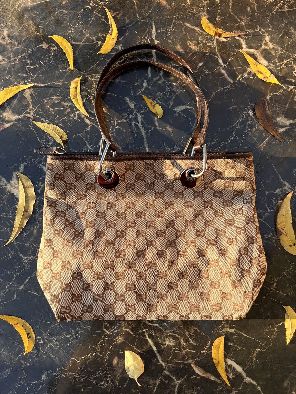 image of Gucci GG Monogram Canvas Tote Bag in Brown, Women's