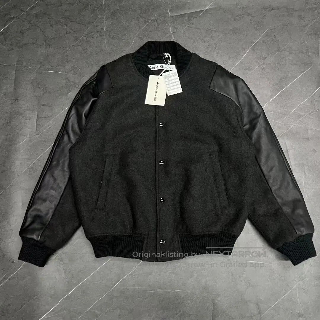 Acne Studios gray leather sleeve bomber jacket. Size US M / EU 48-50 / 2 - 1 Thumbnail