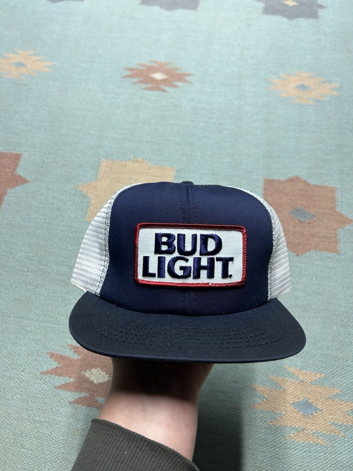 Vintage Vtg 80s trucker hat bud light patch beer alcohol USA white Size ONE SIZE - 2 Thumbnail