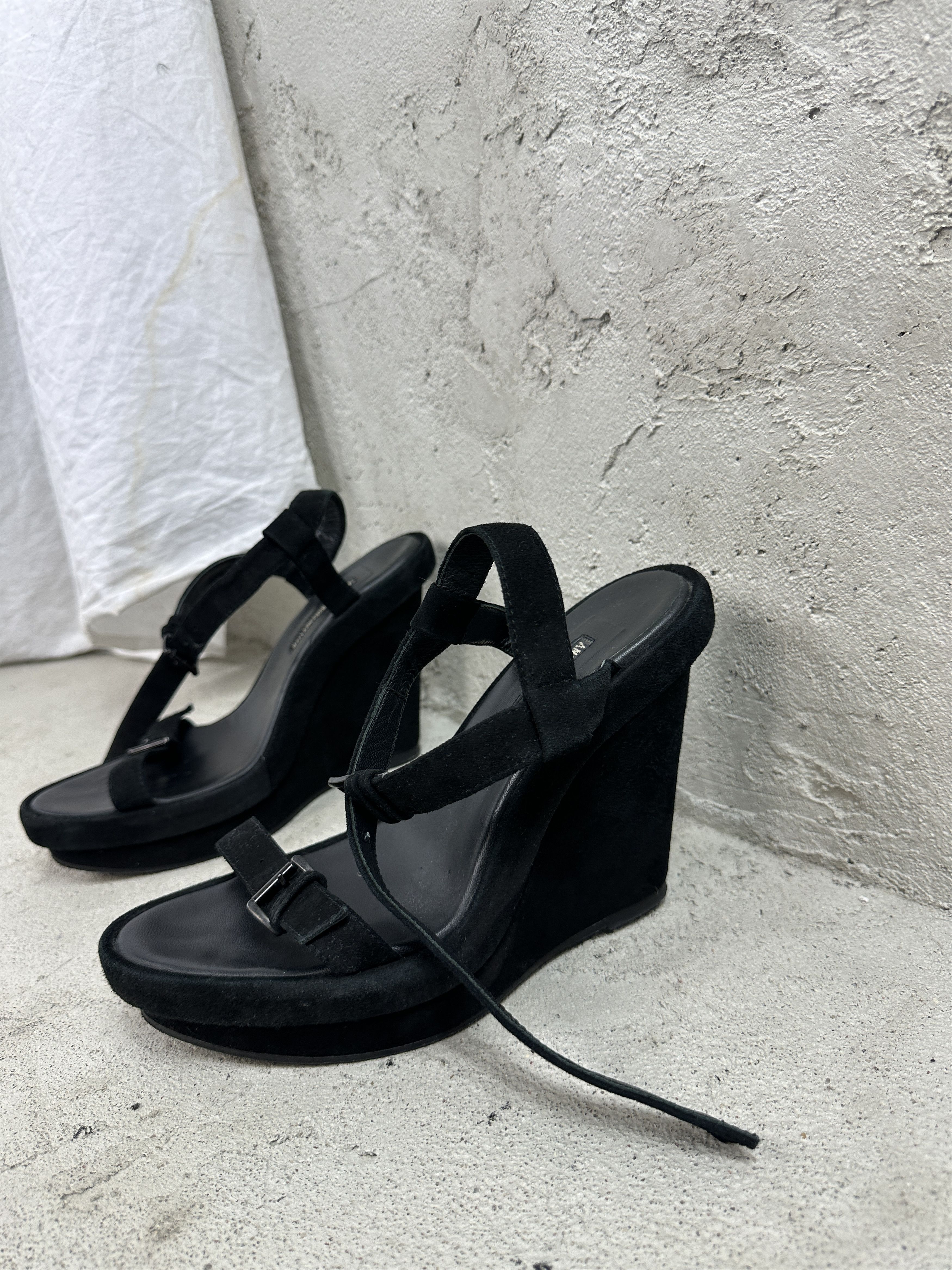 Ann Demeulemeester × Vintage Vintage Avant Garde Leather Wedge Suede Sandals Size US 8 / IT 38 - 7 Thumbnail