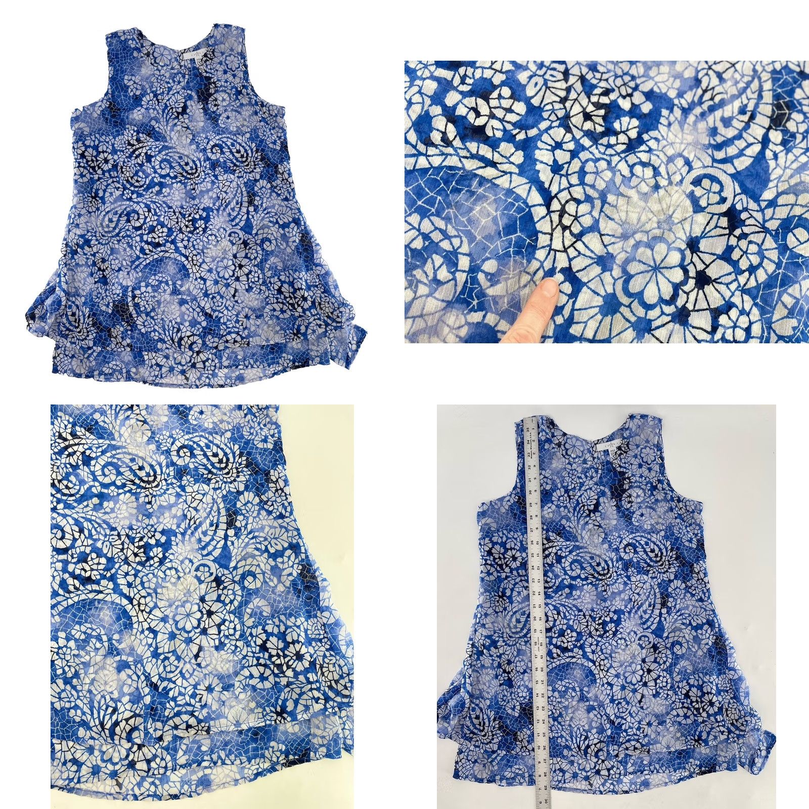 Vintage Fever Tank Top Women Floral Print Lightweight Chiffon Sleeveless Round Neck Button Asymmetrical High Low S Blue Size S / US 4 / IT 40 - 8 Thumbnail