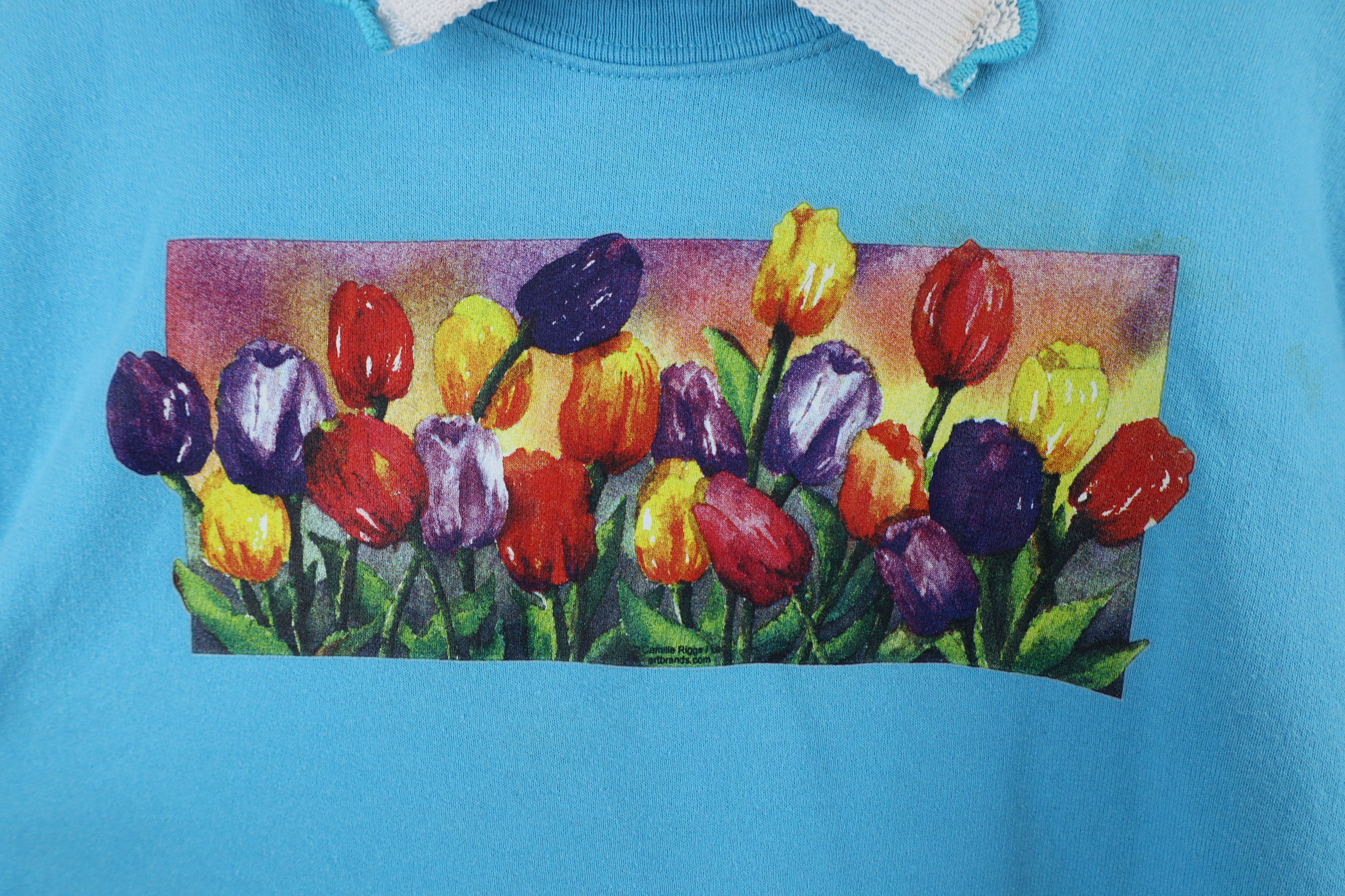 Vintage Vintage 90s Streetwear Tulip Flower Collared Sweatshirt USA Size XL / US 12-14 / IT 48-50 - 4 Thumbnail