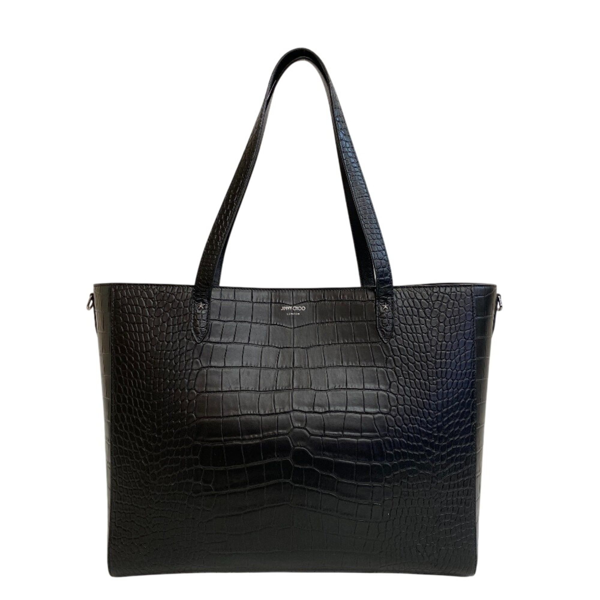Jimmy Choo JIMMY CHOO Pegasi Crocodile Embossed Studded Tote Bag in Black Size ONE SIZE - 1 Thumbnail