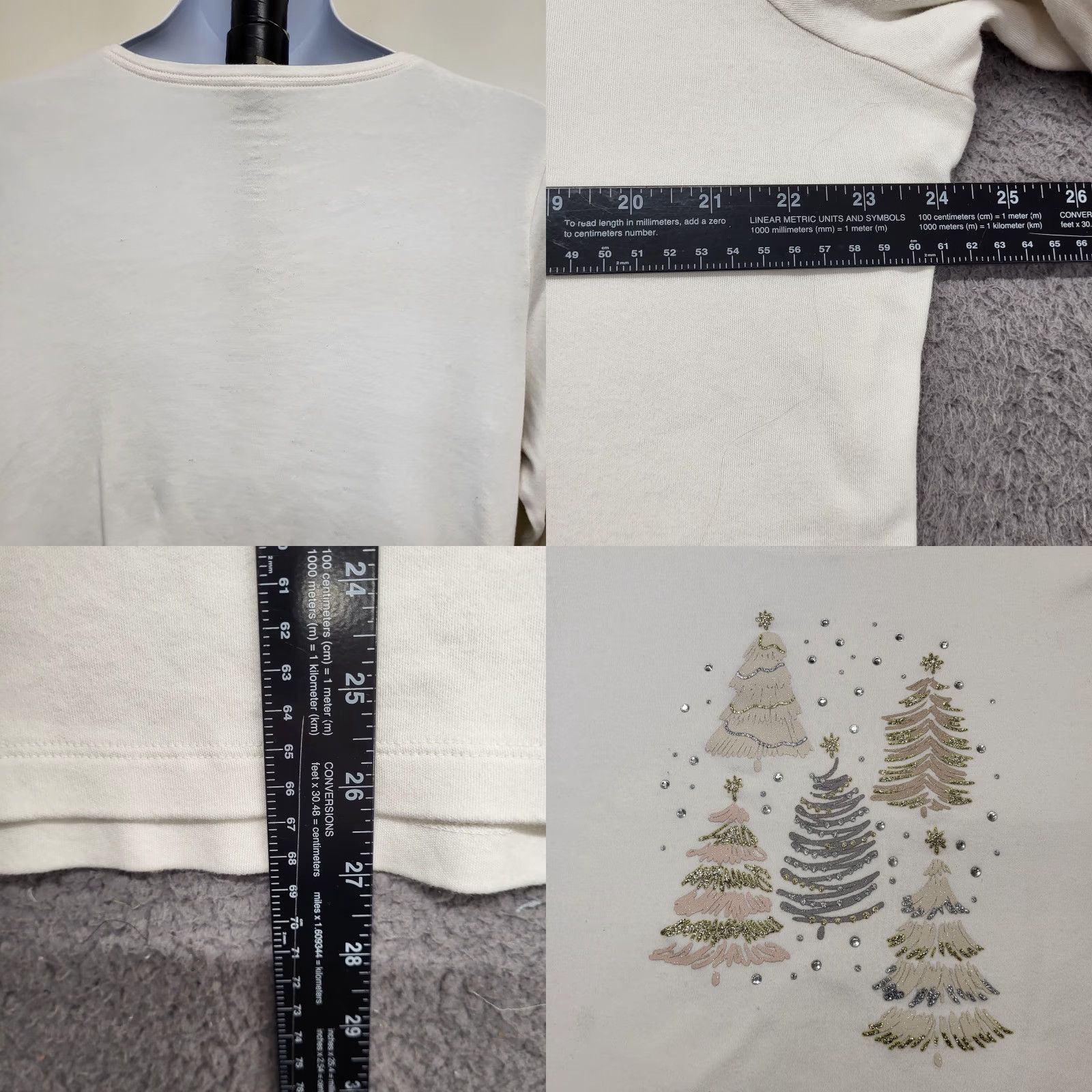 Croft & Barrow Croft & Barrow Classic Shirt Womens 1X Ivory Christmas Tree Glitter Sparkle Christmas Tree Rhinestones Glitter 3/4 Sleeve Brushed Cotton Jersey Size XL / US 12-14 / IT 48-50 - 8 Thumbnail