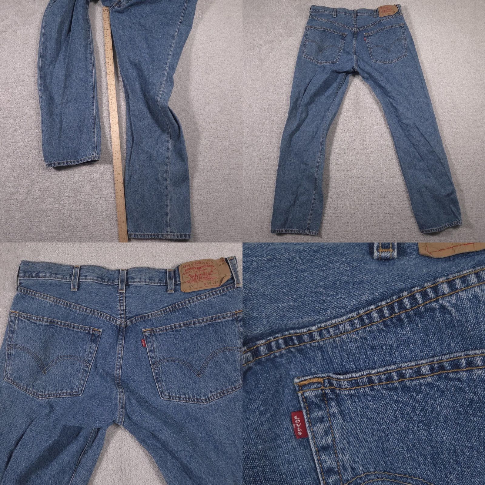 Levi's Levi's 501 Jeans Mens 38x34 Medium Blue Button Fly Straight Leg Denim Red Tab Shirt? Size US 38 / EU 54 - 9 Thumbnail