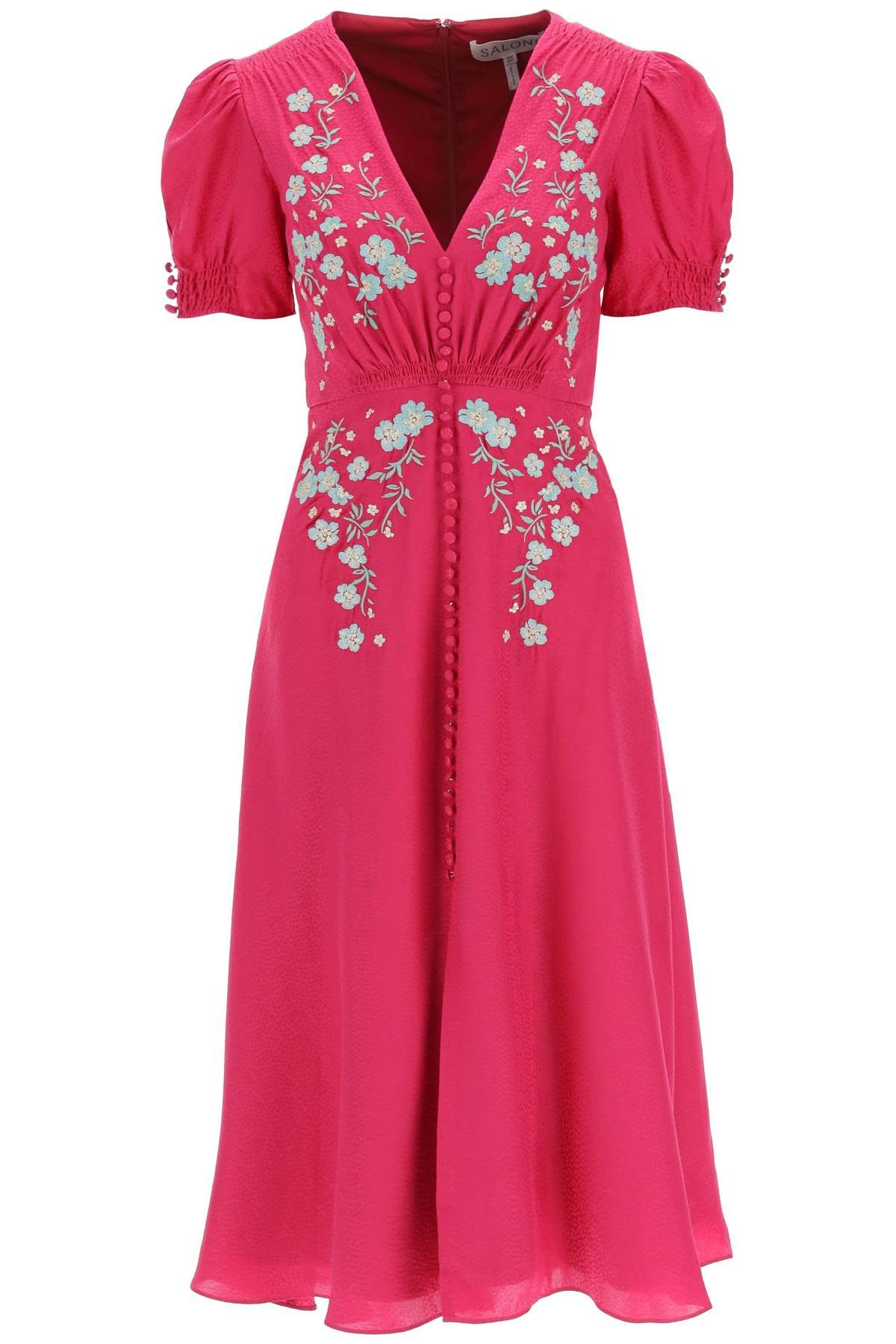 image of Saloni 'lea' Midi Dress in Fuxia, Women's (Size Small)