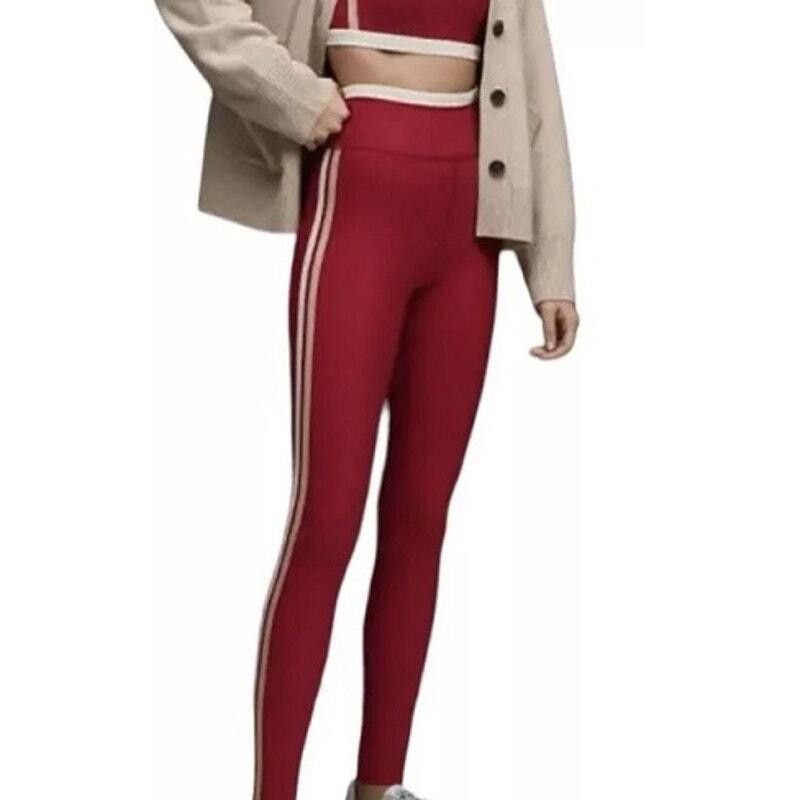 Designer Johnny Was Calme Red Striped Leggings Endurance Large NWOT Size 36" / US 14 / IT 50 - 1 Thumbnail