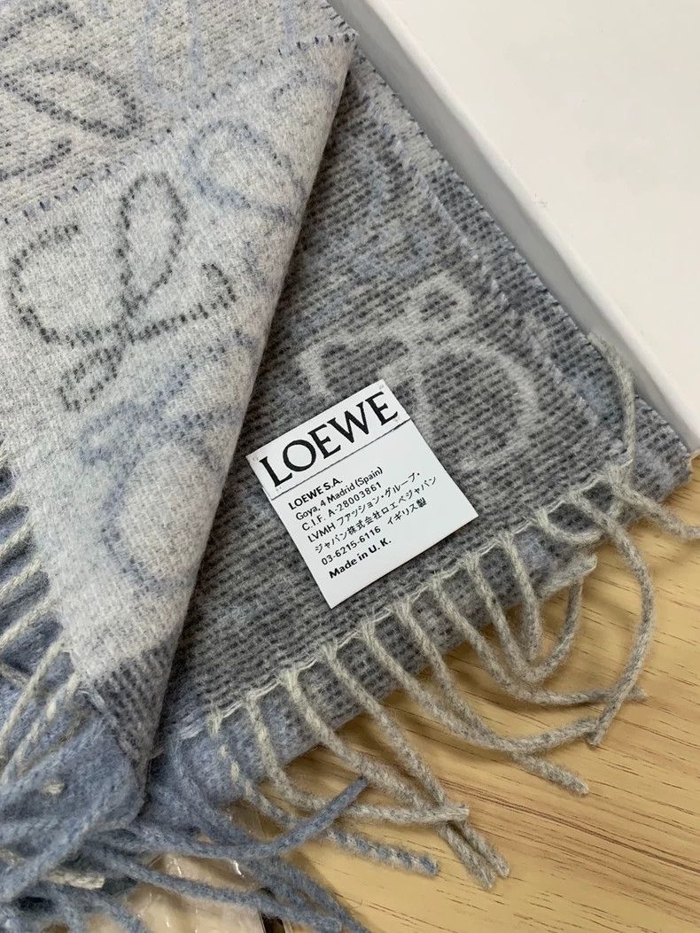 Loewe LOEWE Woolen Scarf, Blue Cashmere Scarf with Checkerboard Size ONE SIZE - 6 Thumbnail