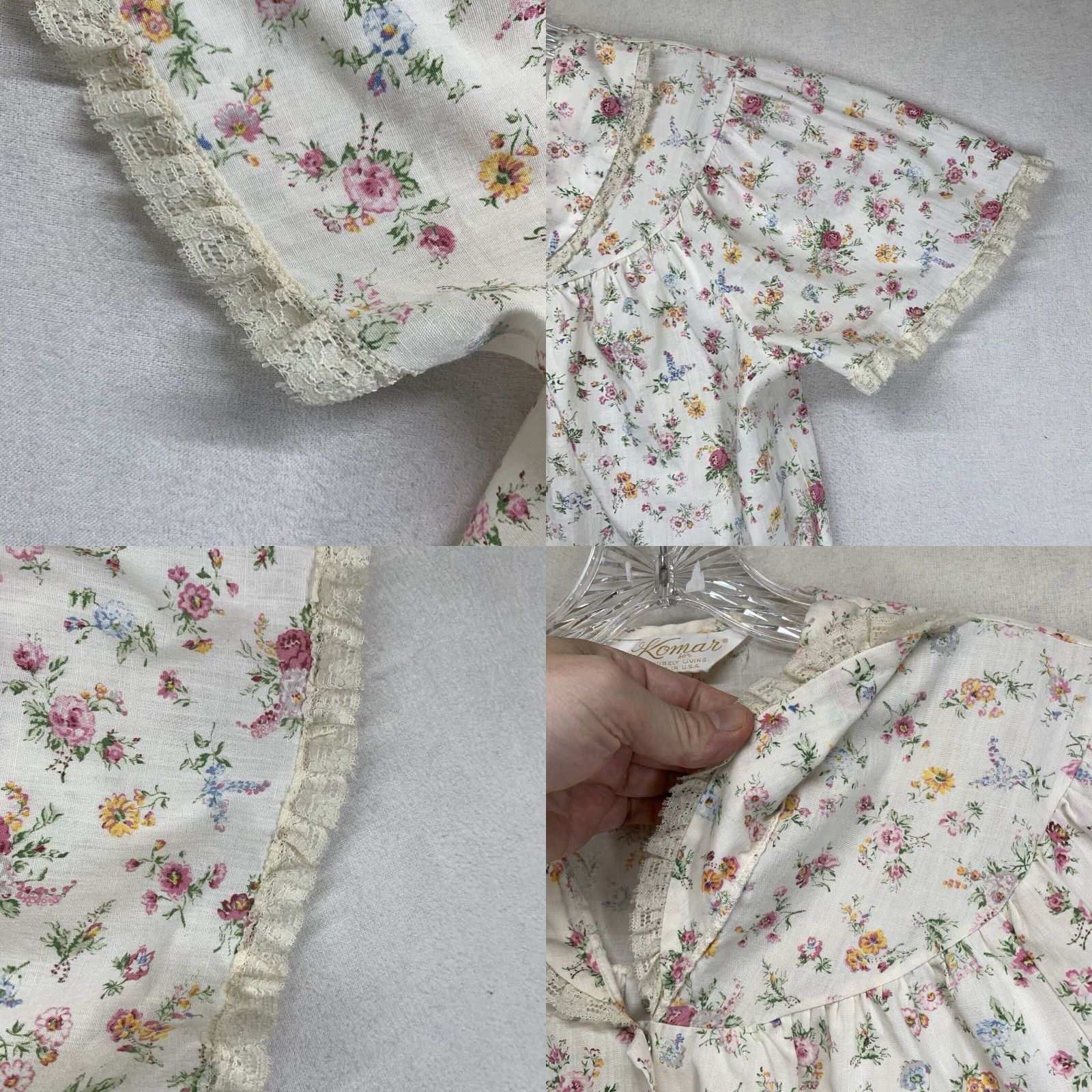 Vintage VINTAGE Women's Komar Floral Dress Casual Short Sleeve Cotton Sheath 80s 70s Retro All Over Pocket Lace Accents Size M / US 6-8 / IT 42-44 - 8 Thumbnail