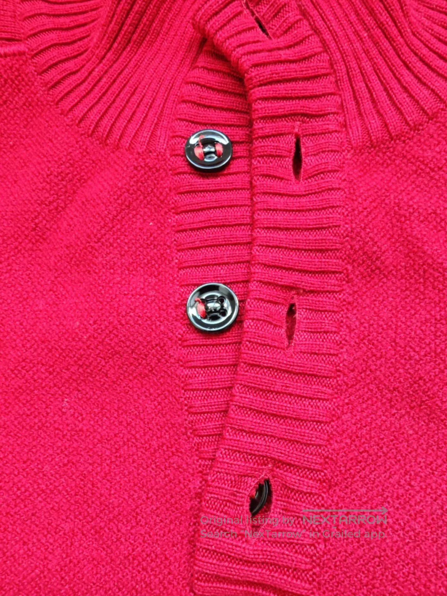 Burberry Red Military Style Wool Sweater.
