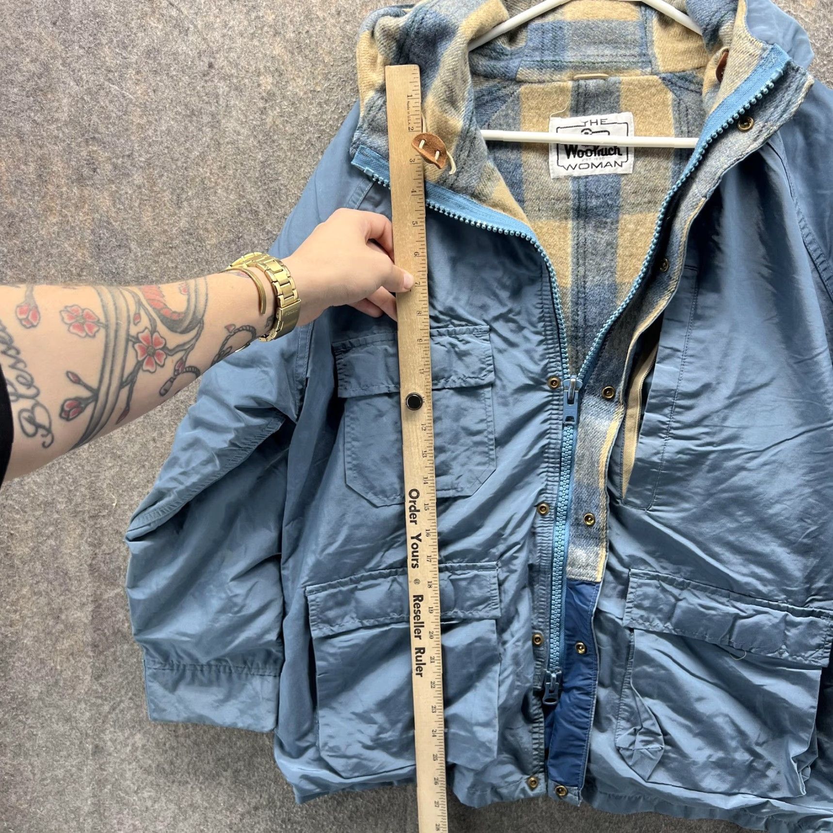 Vintage VINTAGE Woolrich Jacket Womens Large Blue Plaid Hooded Parka 90s White Space NOT Applicable Size L / US 10 / IT 46 - 5 Thumbnail