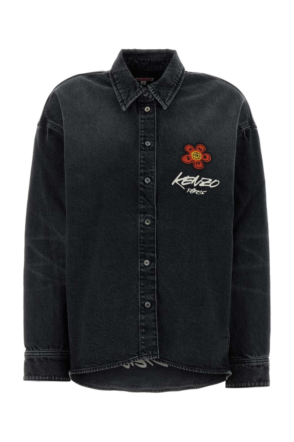 Kenzo Black Stretch Denim Shirt Size XXS / US 00 / IT 34 - 1 Thumbnail