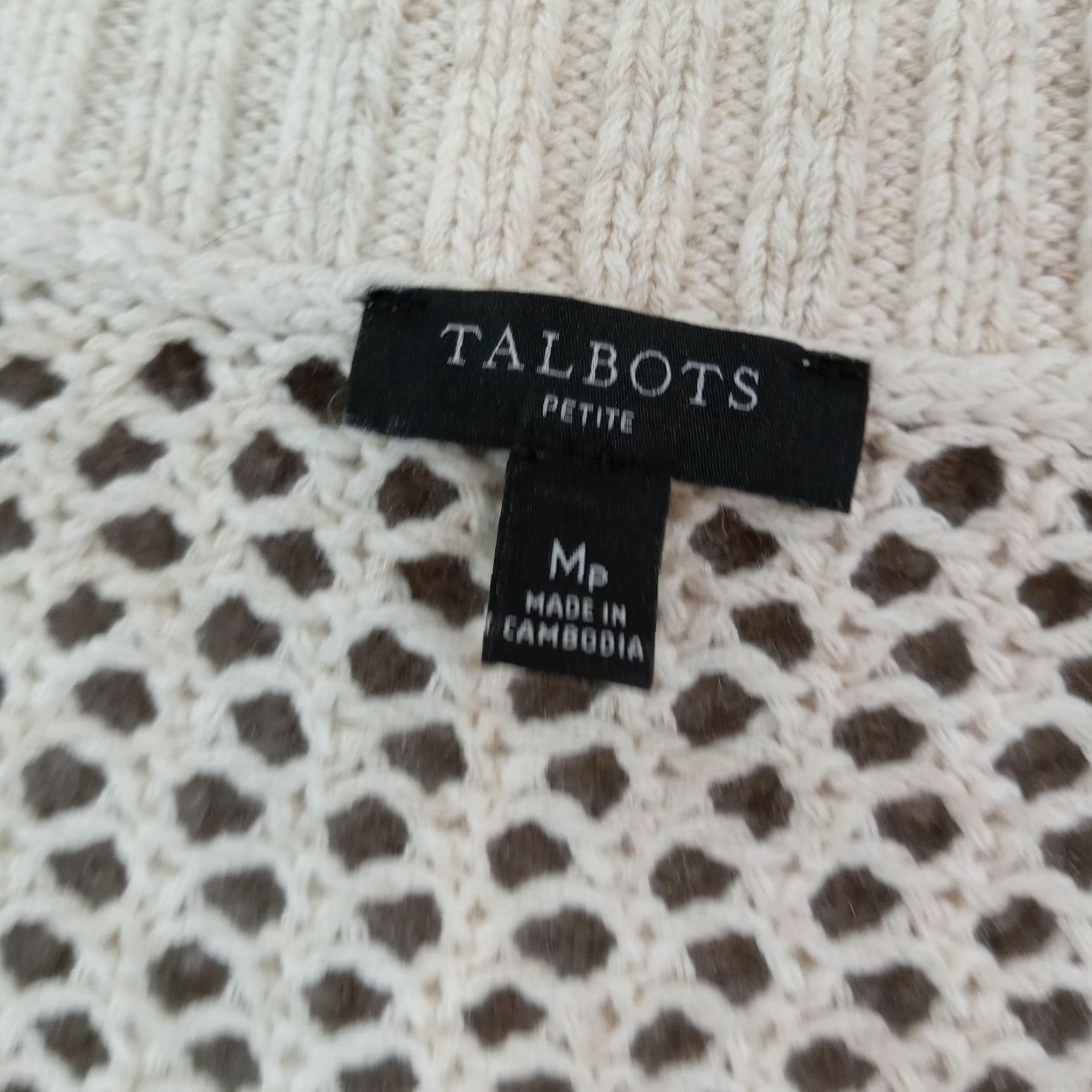 Talbots Talbots Beige V-Neck Sweater Womens Medium Petite Long Sleeve Cotton Open Knit Casual Pullover Size M / US 6-8 / IT 42-44 - 5 Thumbnail
