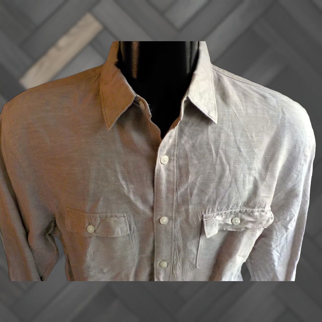 Perry Ellis PERRY ELLIS LS Button Front Chest Pockets Shirt Beige Linen Blend SZ LARGE Mens Size US L / EU 52-54 / 3 - 1 Thumbnail