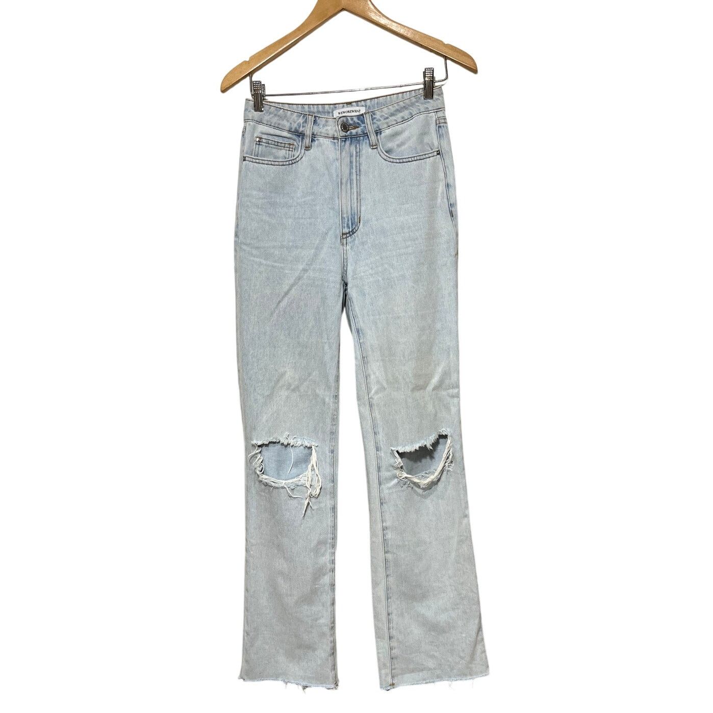 WeWoreWhat We Wore What Light Wash Distressed Straight Leg Jeans Y2K 26 Size 26" / US 2 / IT 38 - 1 Thumbnail