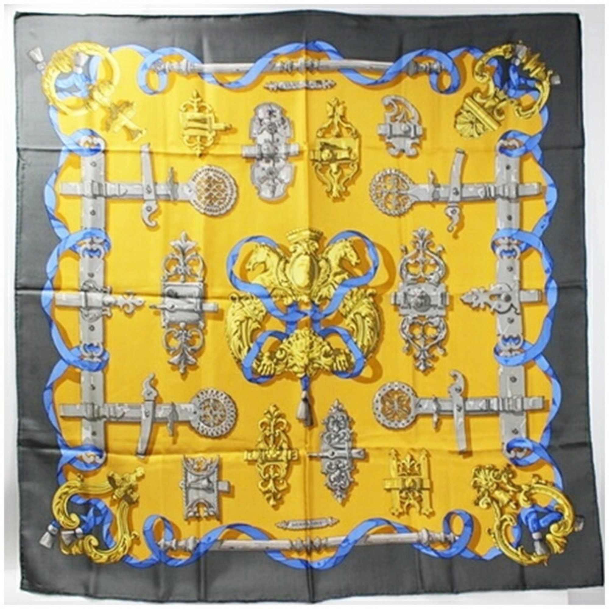 image of Hermes Carre 90 Scarf Muffler "ferronnerie" Ironwork Beige Women's in Grey