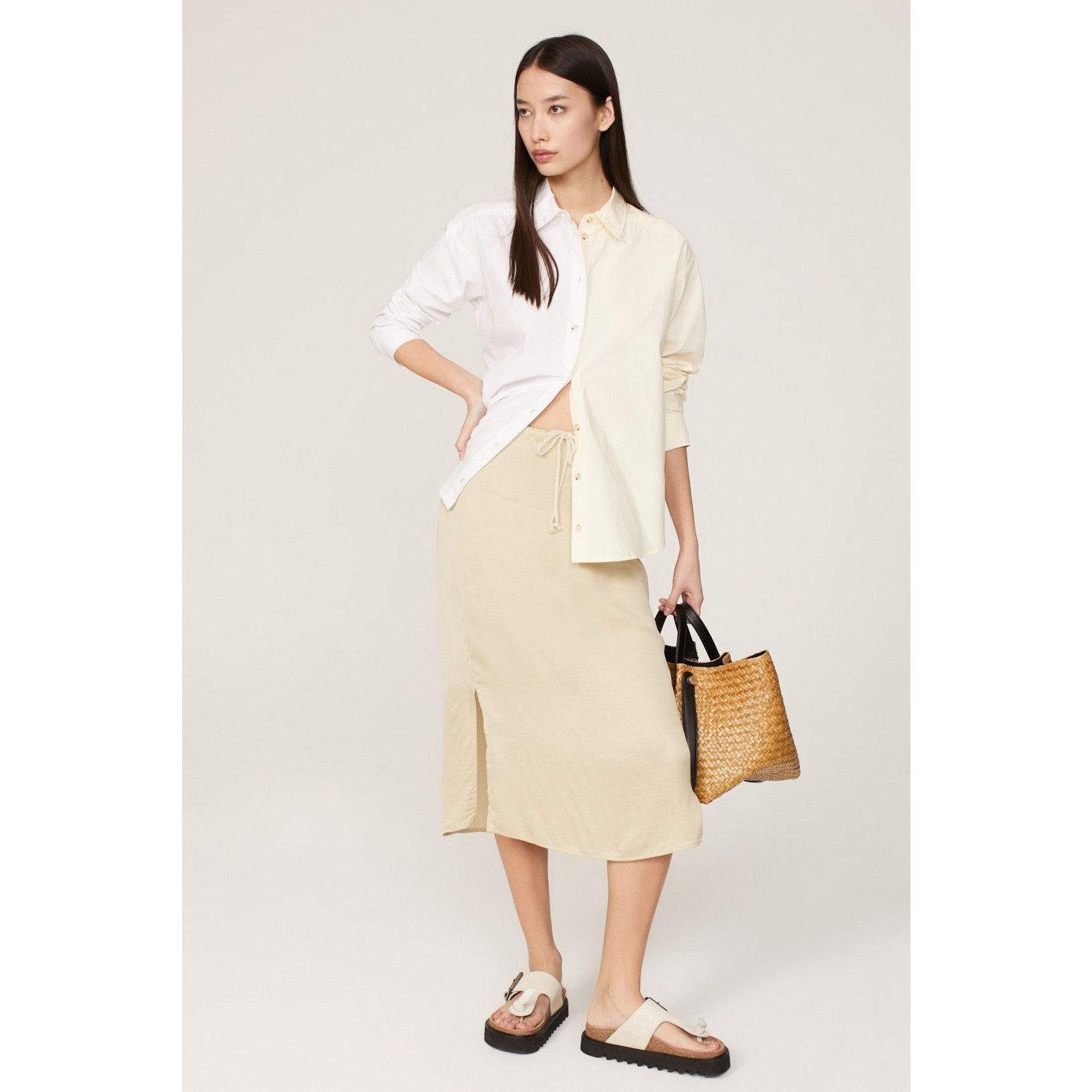 DONNI. RTR Donni Sz S/M Beige Satin Silky Cinch Slip Midi Skirt Size 27" / US 4 / IT 40 - 1 Thumbnail