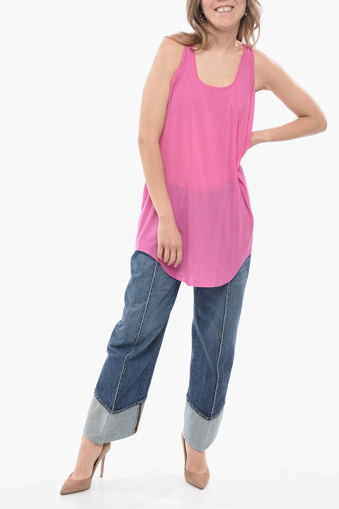 Rick Owens og1mm0724 Loose Fit Long Tank Top in Pink Size S / US 4 / IT 40 - 4 Thumbnail