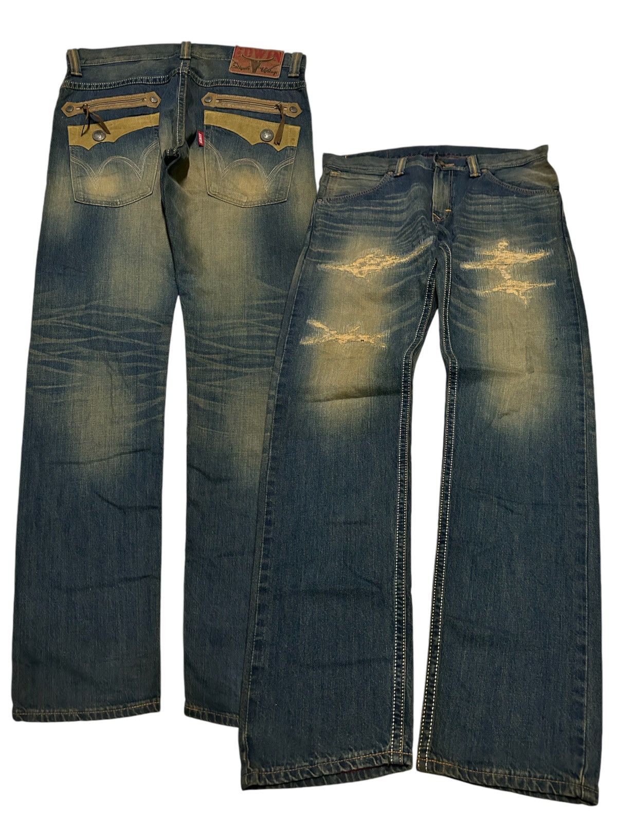Japanese Brand × Kapital × Vintage Edwin Exlusive Vintage Distressed Mud Wash Rare Denim 🎌☠️ Size US 37 - 1 Thumbnail