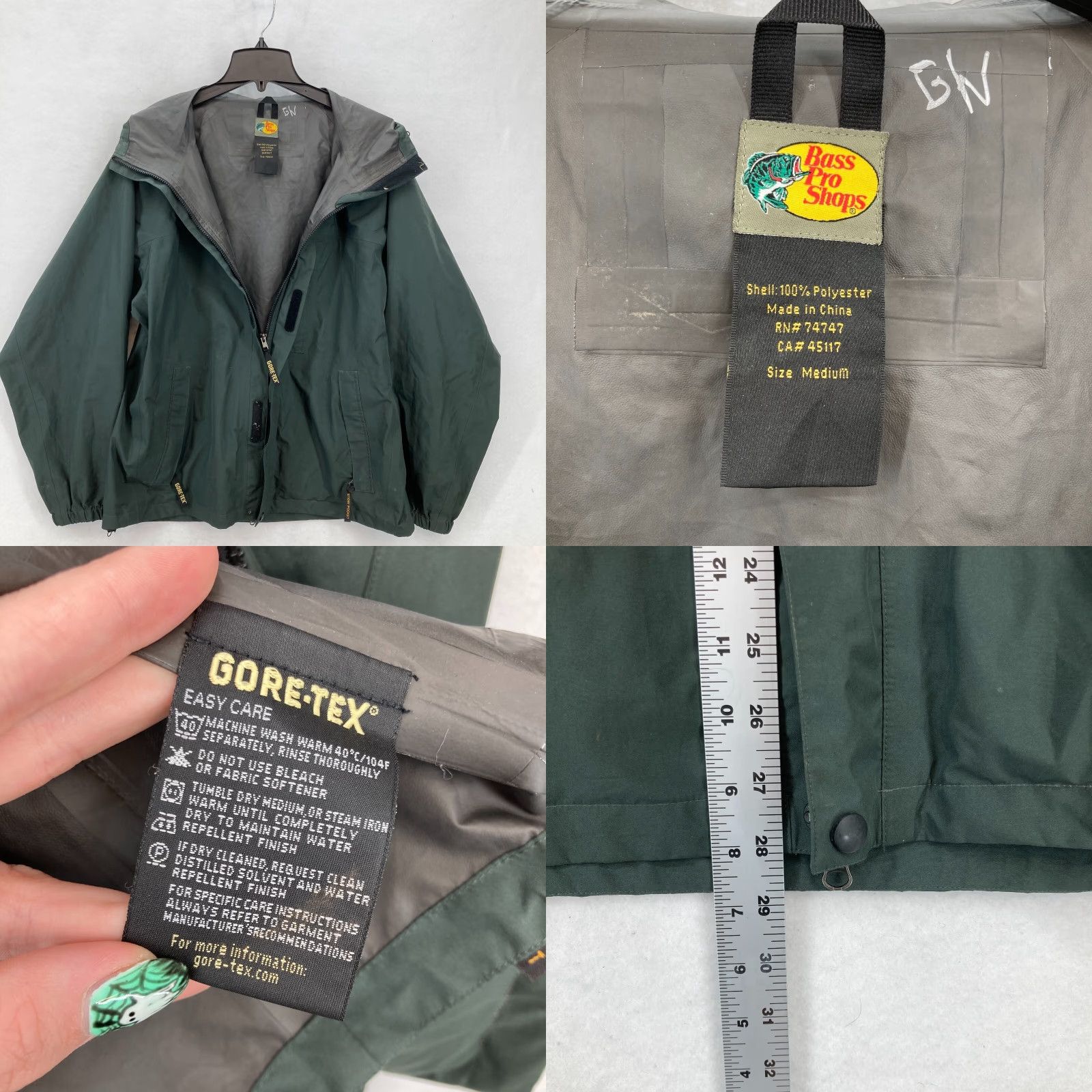 Bass Pro Shops VINTAGE Bass Pro Shops Gore Tex Jacket Mens Medium Green Water Resistant Full Zip Hooded Jacket Size US M / EU 48-50 / 2 - 9 Thumbnail