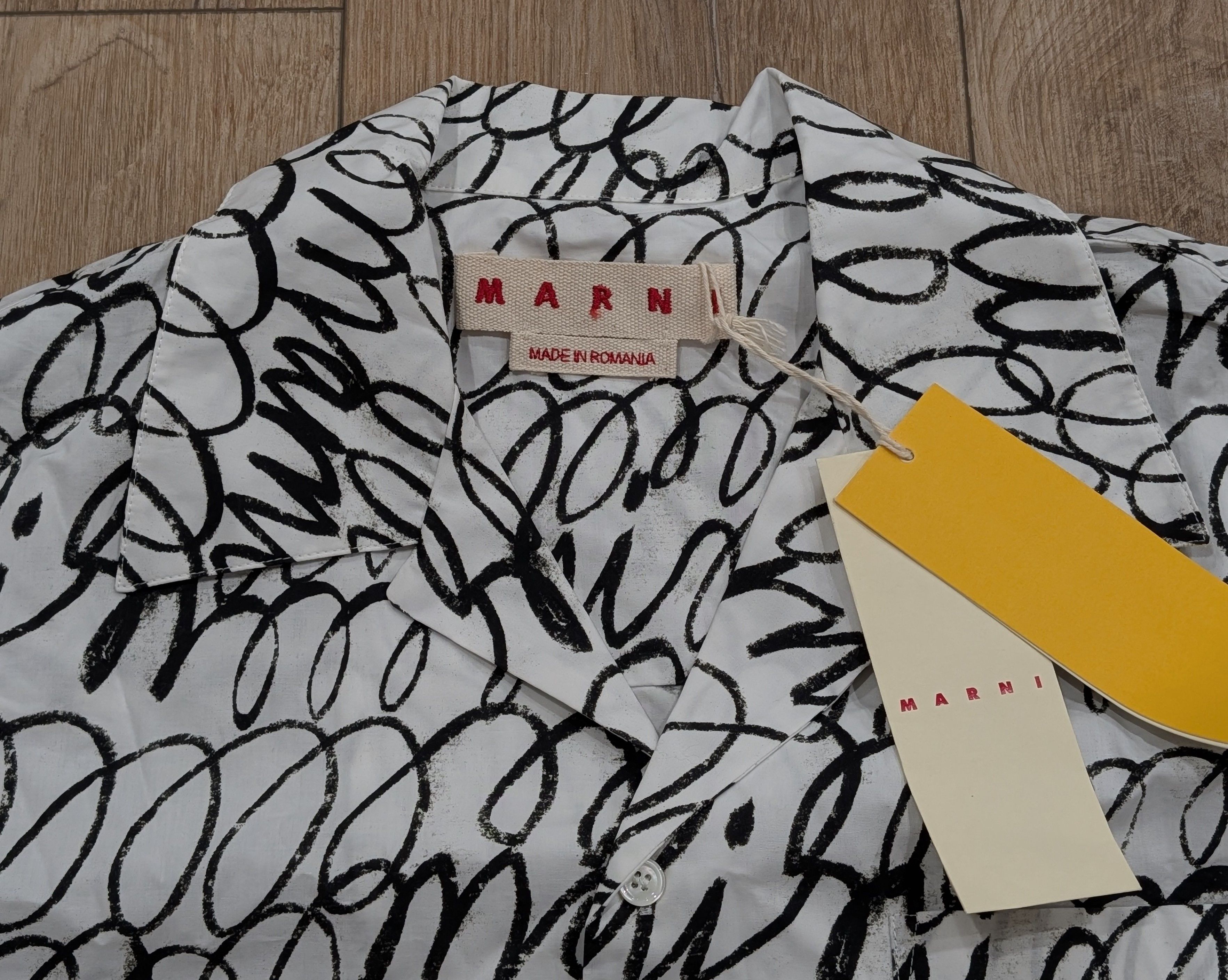 Marni MARNI Scribble Cotton Button Up Shirt White/Black 48 US 38 Size US M / EU 48-50 / 2 - 2 Thumbnail