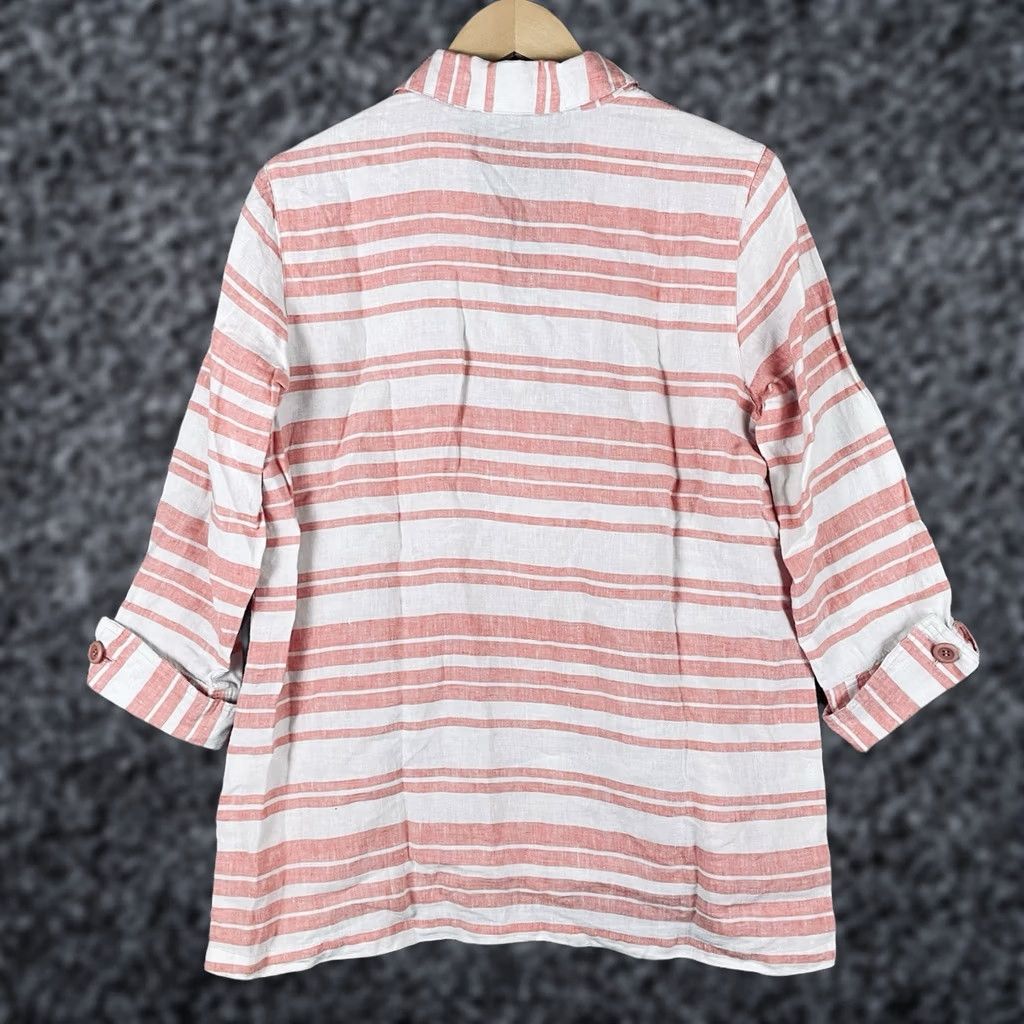 Vintage John Mark Blouse Medium Linen Striped Coral Popover 100% T668 Size M / US 6-8 / IT 42-44 - 1 Thumbnail