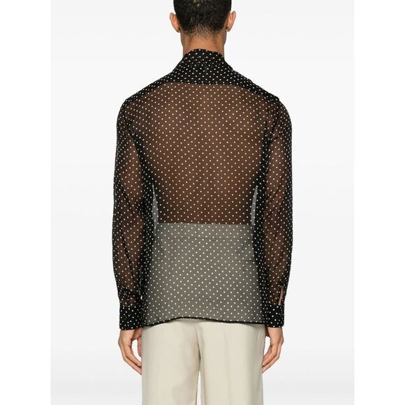 Saint Laurent Paris oc11z0126 822216 Shirt in Dotted Silk Muslin in Black Size US XXS / EU 40 - 3 Thumbnail