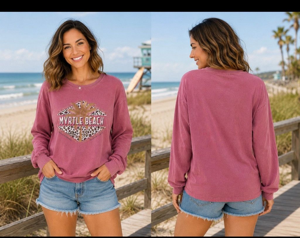Comfort Colors Women's Comfort Colors Long Sleeve Tee L Pink Leopard Myrtle Size L / US 10 / IT 46 - 1 Thumbnail