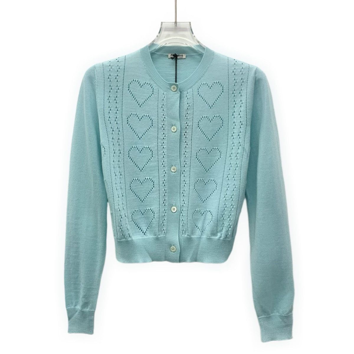Miu Miu Miu Miu Light Blue Hollow Out Wool Knit Cardigan K26WX Size S / US 4 / IT 40 - 1 Thumbnail