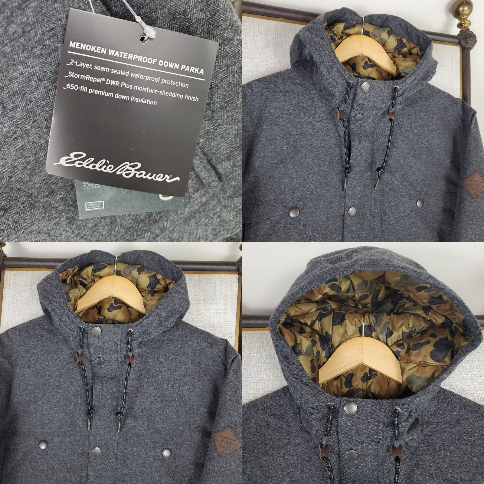 Eddie Bauer EDDIE BAUER WeatherEdge Jacket Mens L Down 650 Hooded Windproof Waterproof Herringbone Gray Size US L / EU 52-54 / 3 - 10 Thumbnail