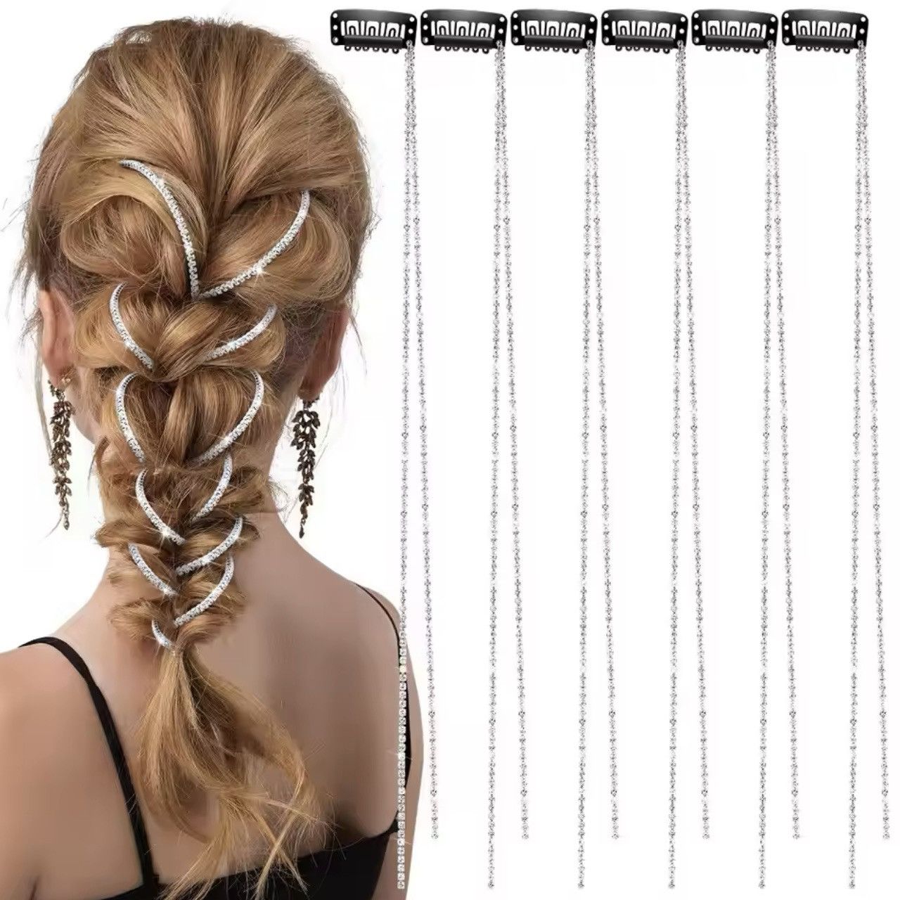 Guess 1pc Guess crystal diamonds paved sliver double tassel Hair Size ONE SIZE - 1 Thumbnail