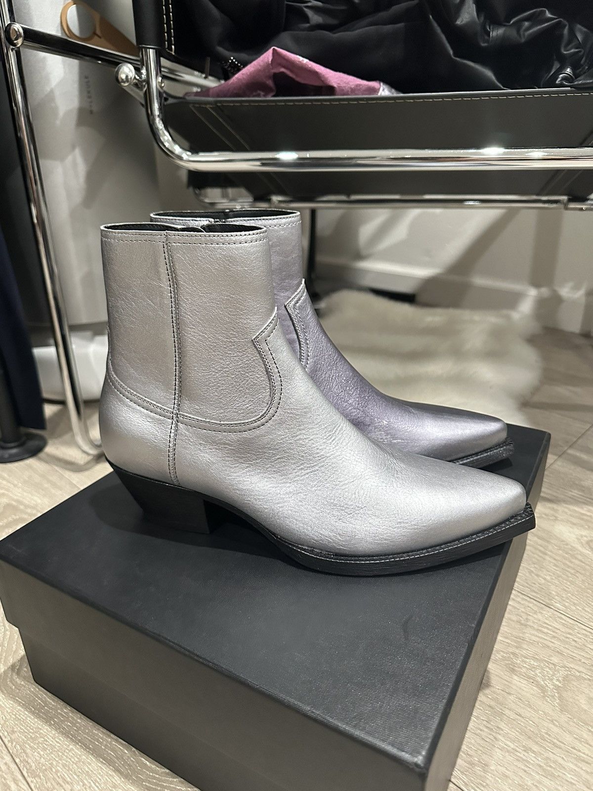 Saint Laurent Paris BNIB Silver Leather Lukas Boots 42 | Grailed