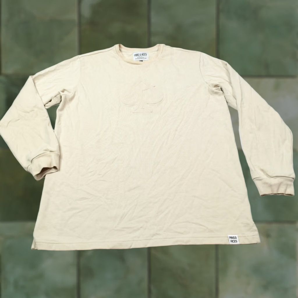 Vintage Pins & Aces Sweat Shirt Mens XL Beige Long Sleeve Crew Neck Pullover Golf Size US XL / EU 56 / 4 - 1 Thumbnail