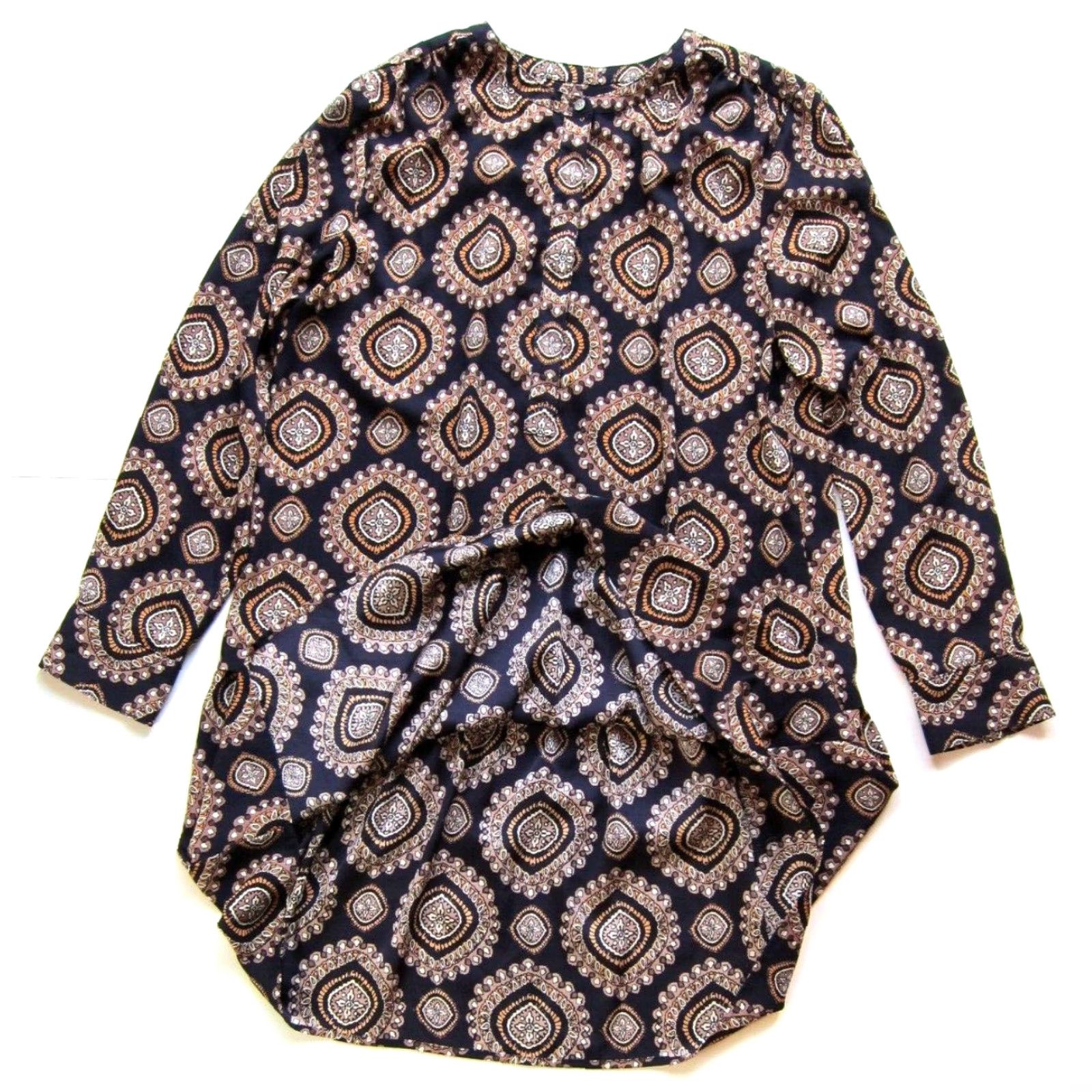 Loft Ann Taylor Loft Dress Black Brown Orange Paisley Long Sleeve Midi Large Size L / US 10 / IT 46 - 5 Thumbnail