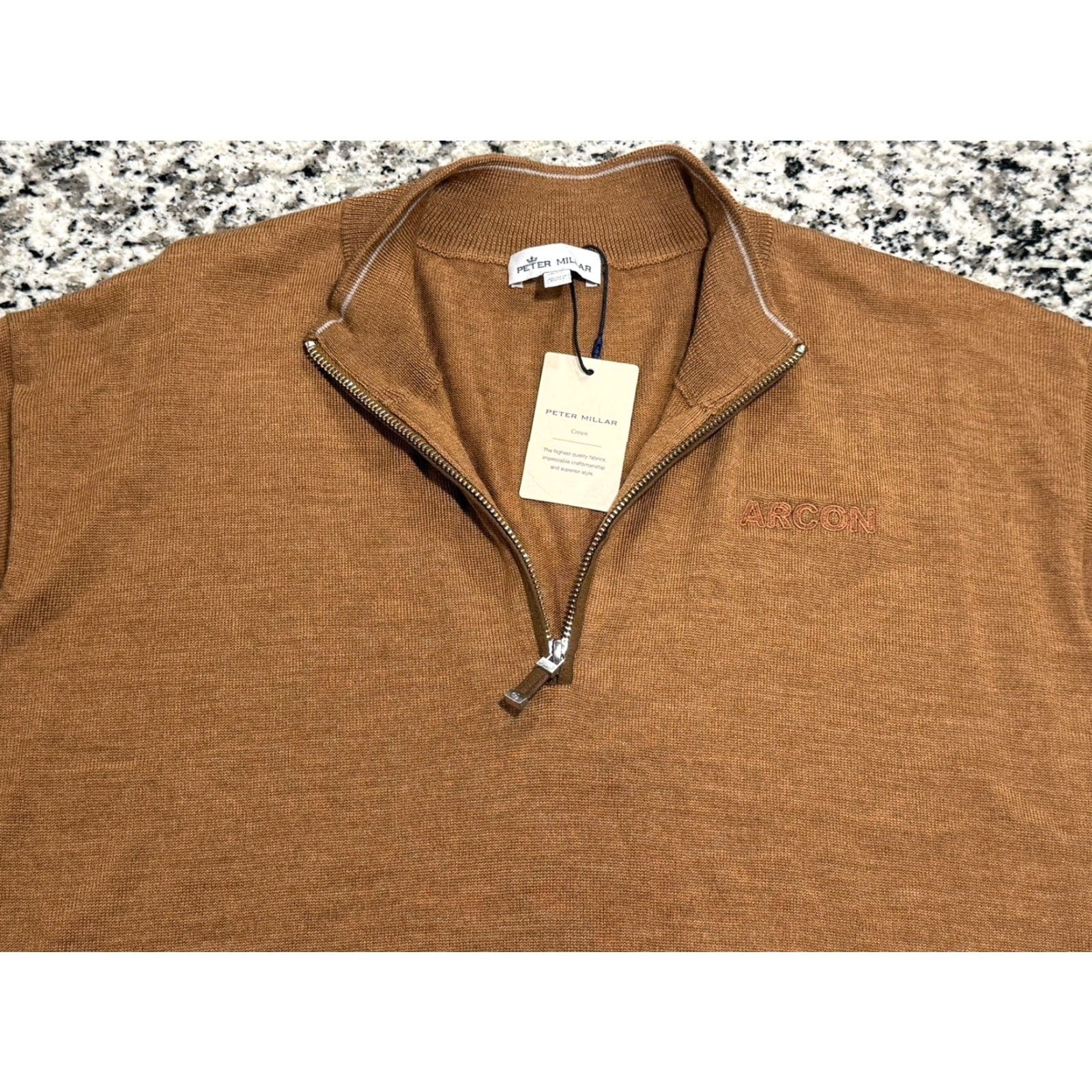 Peter Millar NWT Peter Millar Autumn Crest 1/4 Zip Sweater Camel Brown 2XL Men Pullover Knit Long Sleeve Solid Zipper Country of Origin: China Size US XXL / EU 58 / 5 - 8 Thumbnail