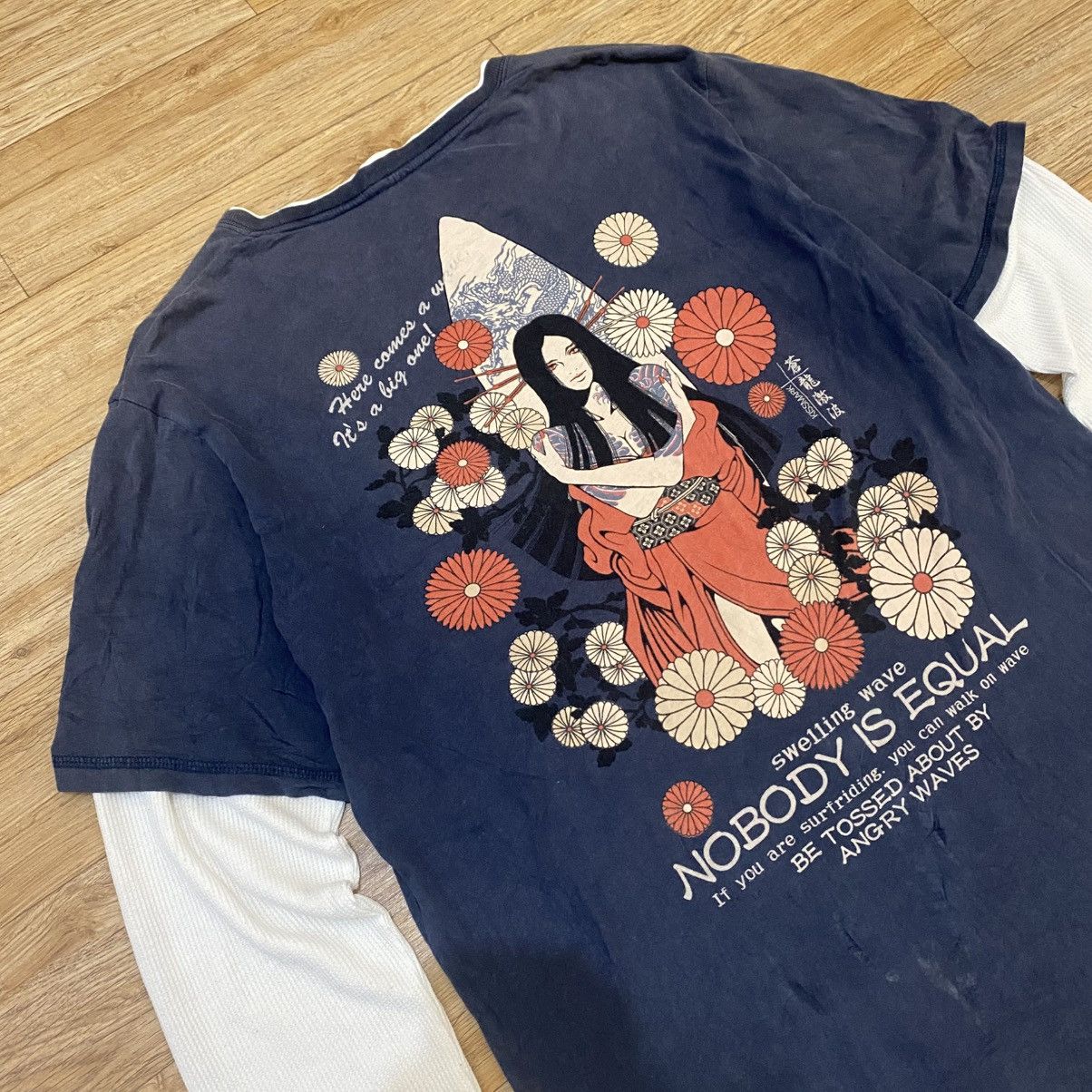 Hysteric Glamour Kiss Mark Nobody Is Equal Double Layer Long Sleeve T-Shirt Size US L / EU 52-54 / 3 - 2 Thumbnail