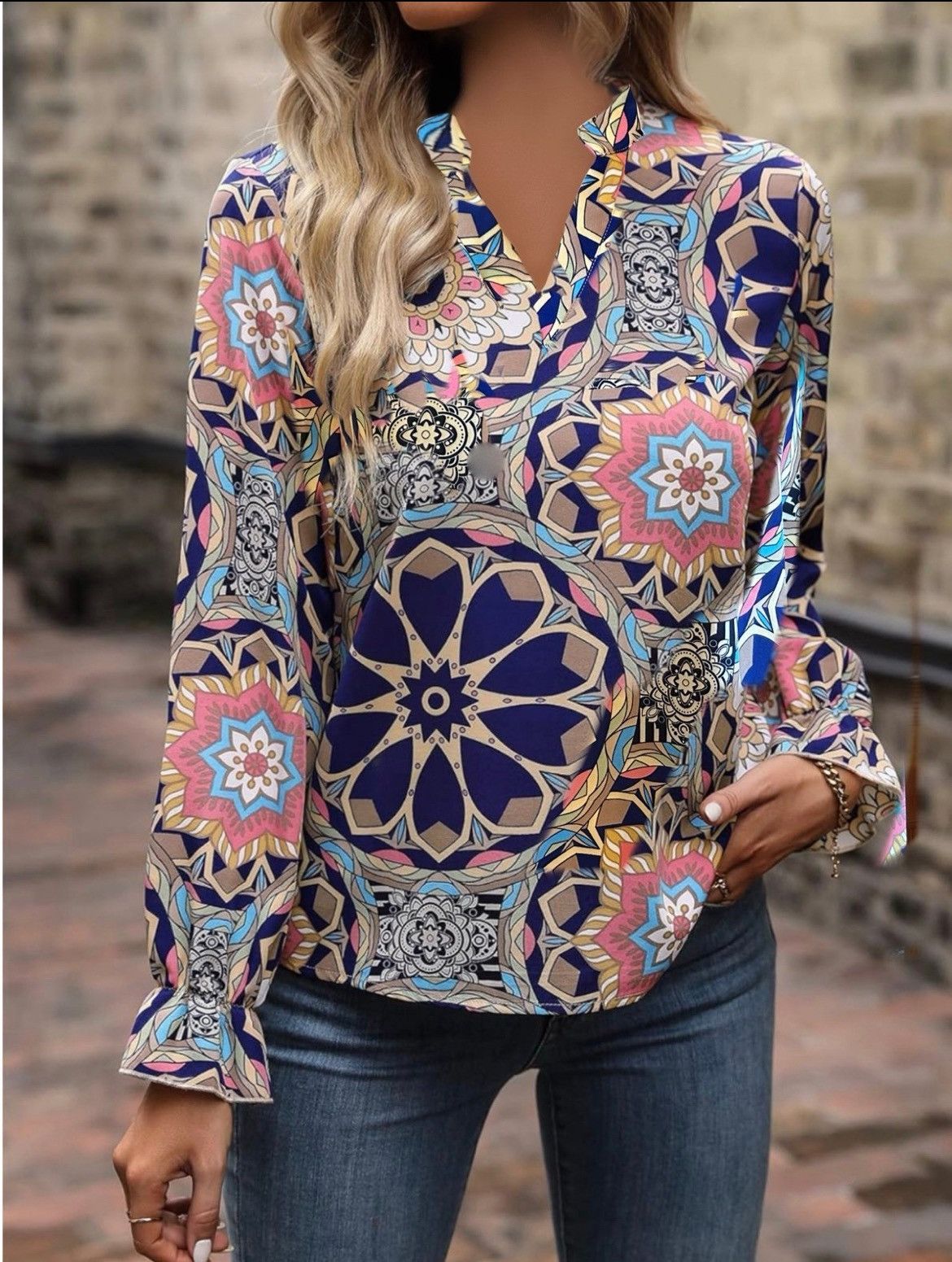 Designer × Other NWT, Lavishly Paris Mandala Print Batwing Sleeve Blouse Size S / US 4 / IT 40 - 4 Thumbnail