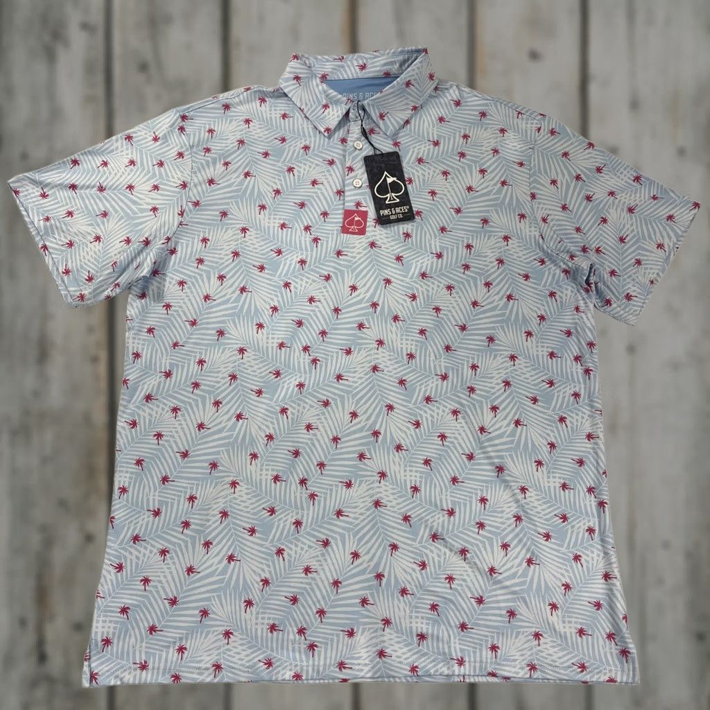 Vintage Pins & Aces Golf Polo Shirt XL Blue Palm Flower Mock-Up? Size US XL / EU 56 / 4 - 1 Thumbnail