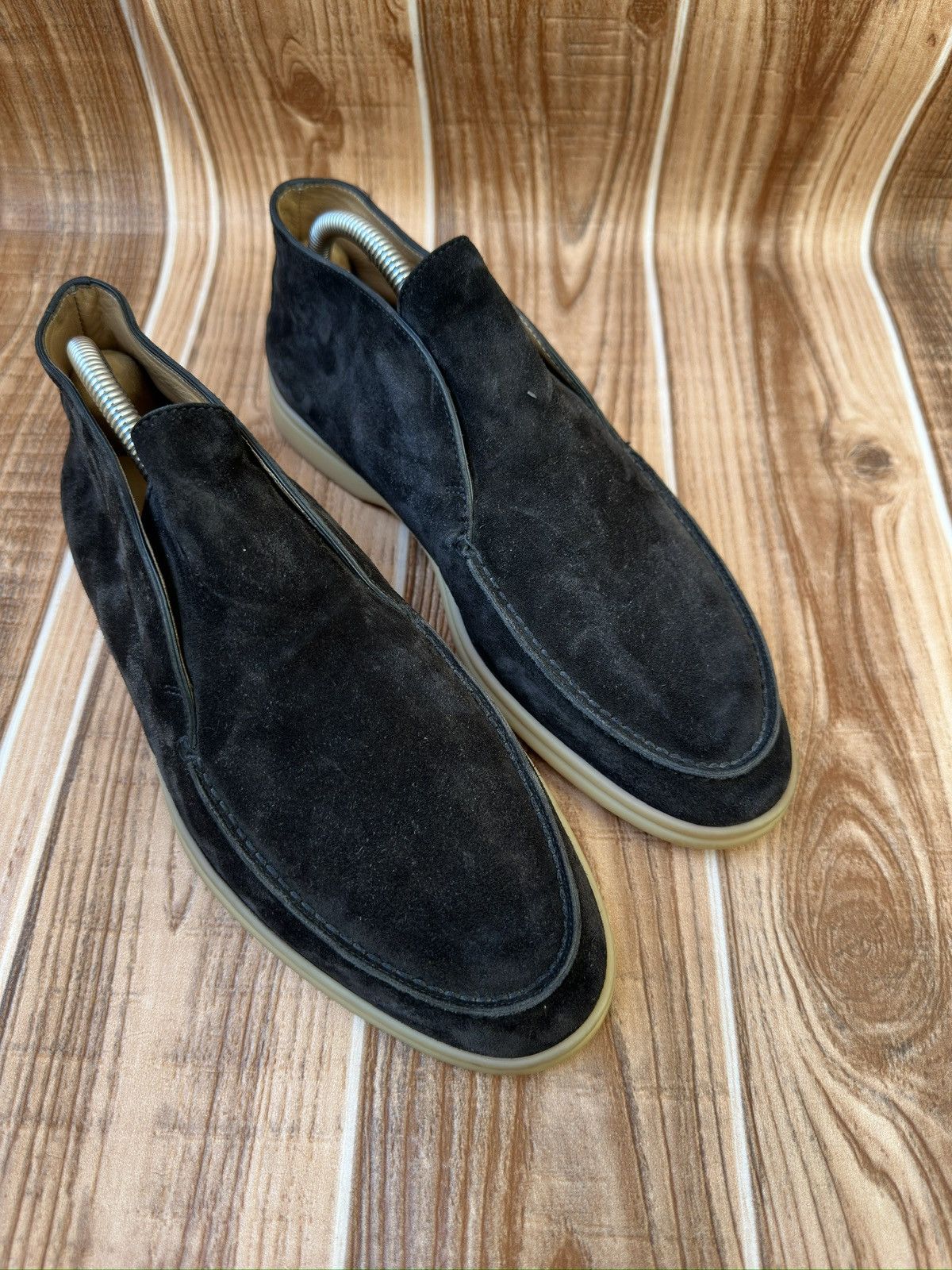 Loro Piana Black Open Walk Suede Loafers
