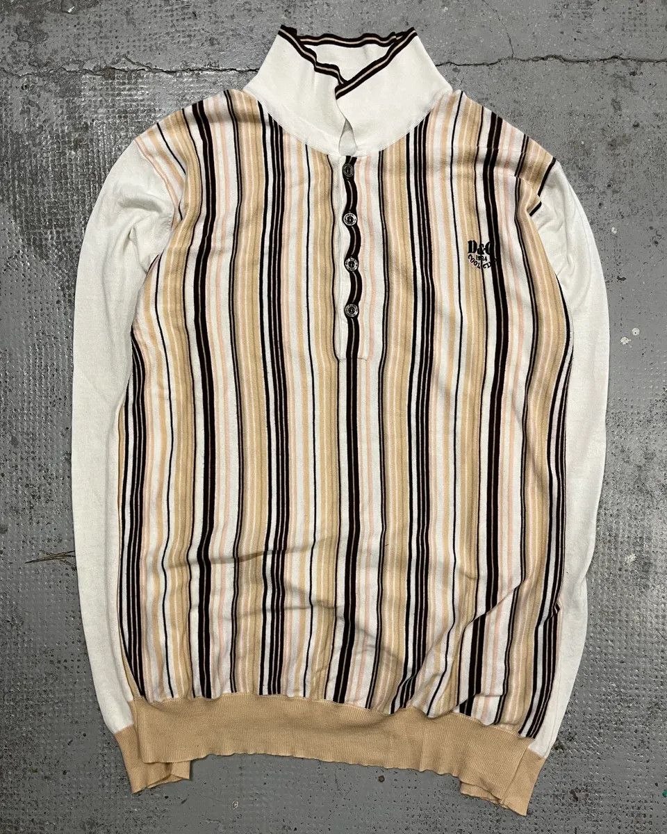Dolce & Gabbana 2000s Dolce & Gabbana Beige & White Striped Polo Sweater Size US S / EU 44-46 / 1 - 4 Thumbnail
