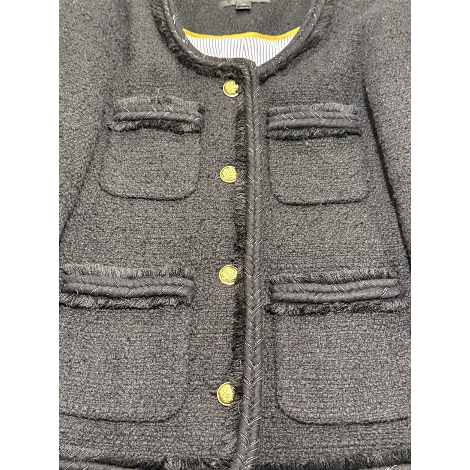 J.Crew J.CREW Jacket Wool Tweed Black Gold Buttons Cropped 00 Women Front Pockets interior Pocket EUC F9995 Size XXS / US 00 / IT 34 - 5 Thumbnail